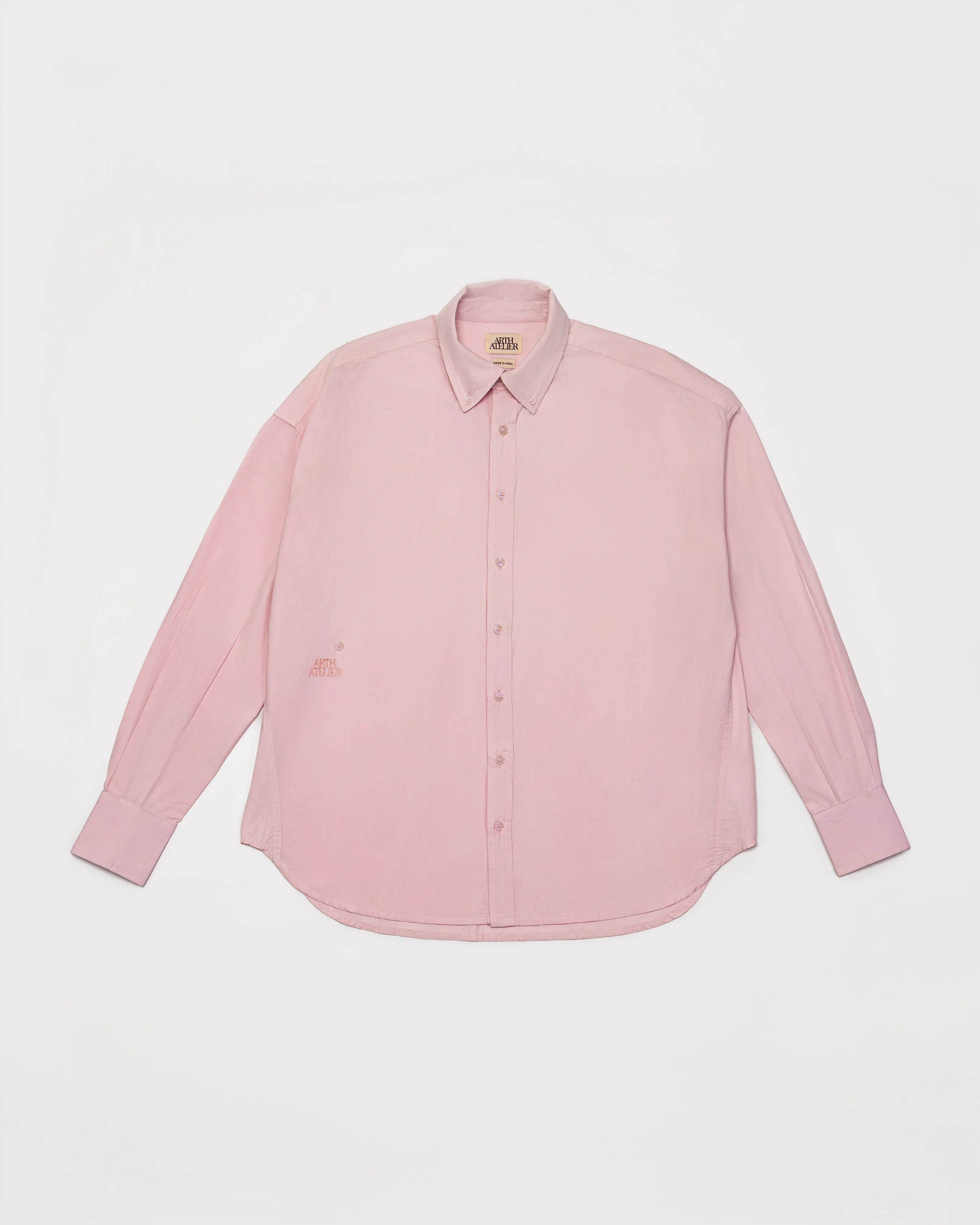 Hand-Embroidered Asymmetric Organic Cotton Poplin Shirt Powder Pink