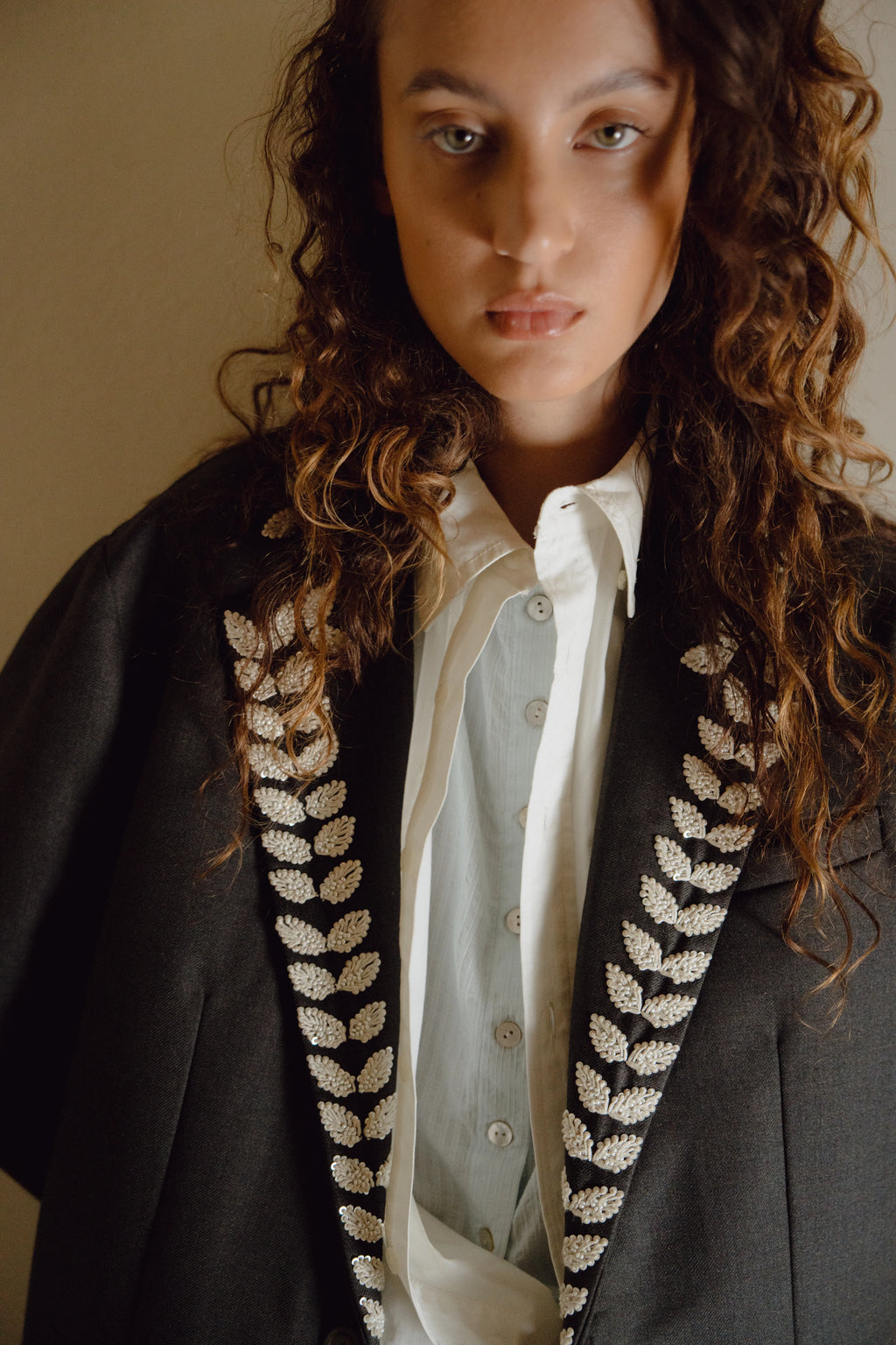 Hand-Embroidered Organic Wool Blazer Luxe