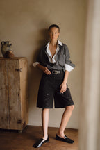 Hand-Embroidered Twill Shorts - Black