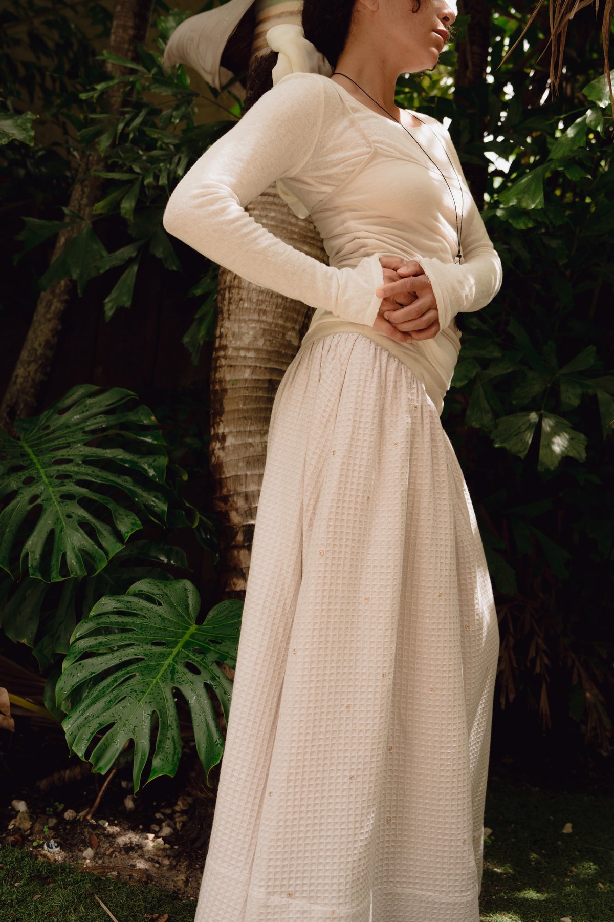 Hand-Embroidered Waffle Skirt - Vanilla Ice