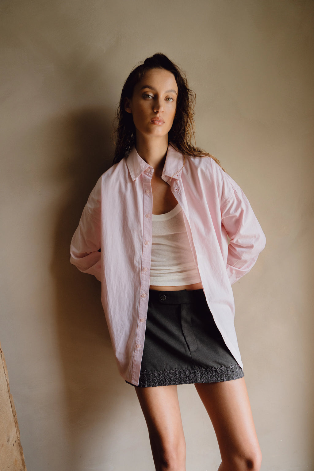 Hand-Embroidered Wool Mini Skirt - Classic Grey