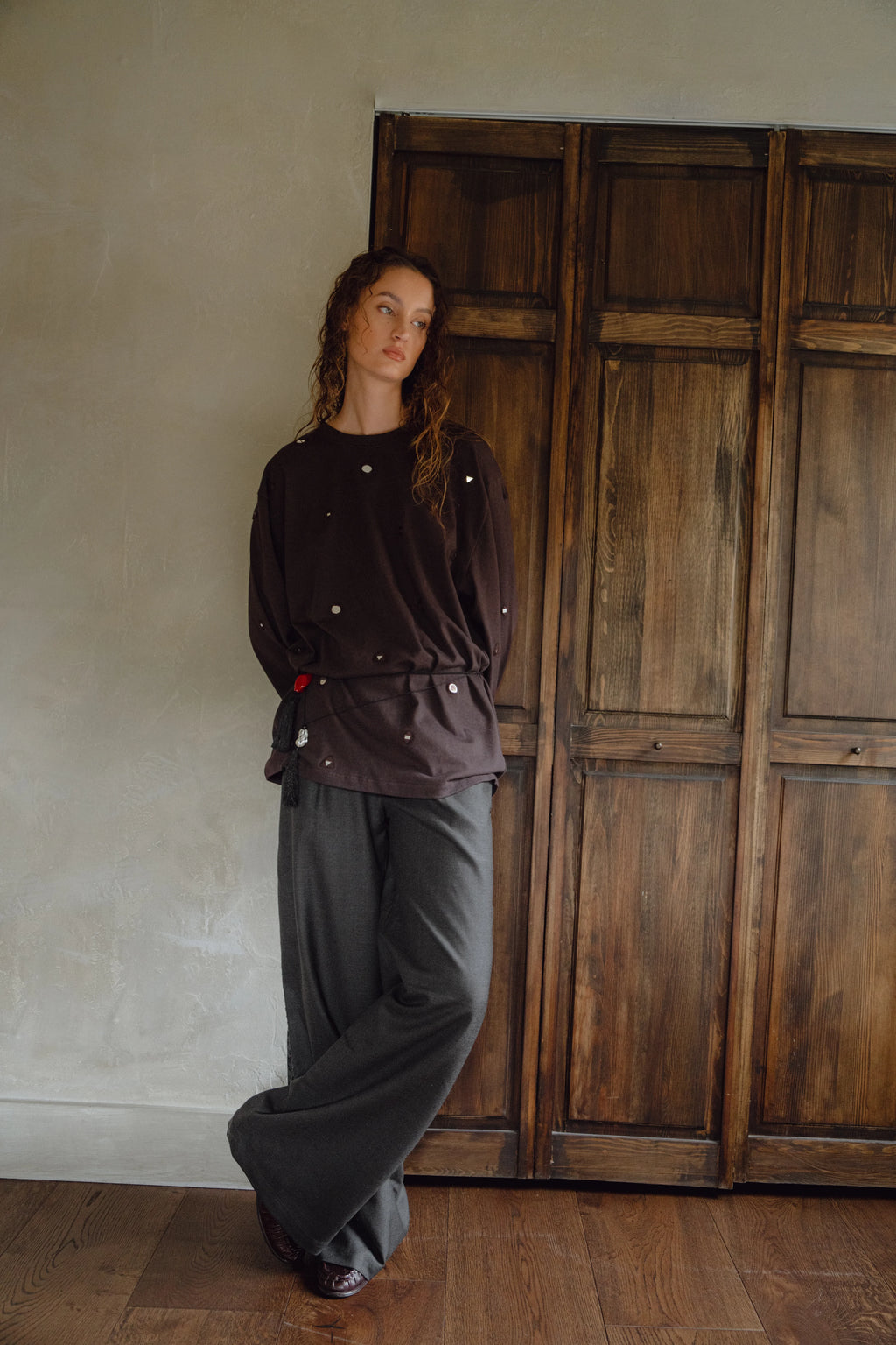 Hand-Embroidered Mirror Long Sleeve T-Shirt - Rich Earth