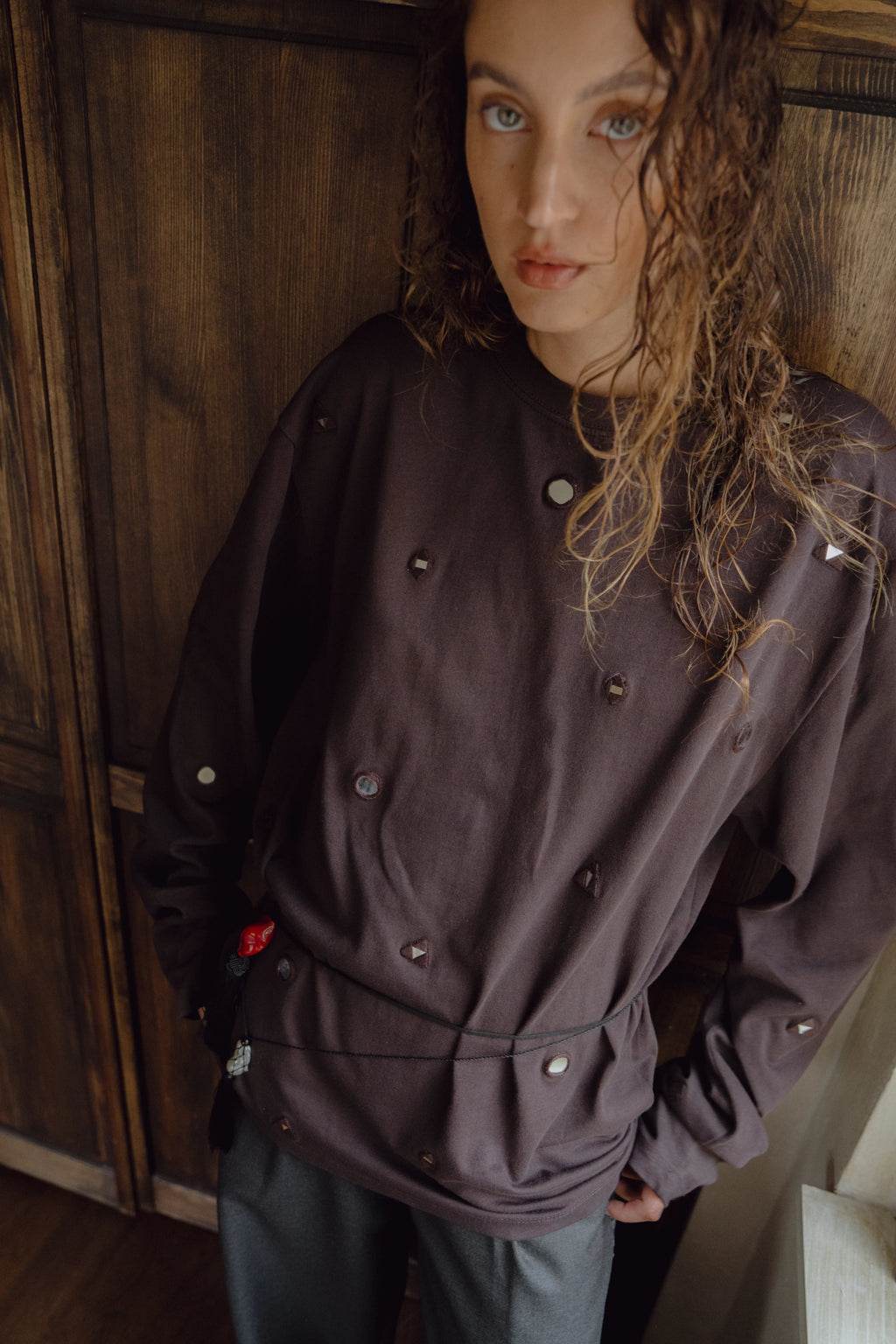 Hand-Embroidered Mirror Long Sleeve T-Shirt - Rich Earth