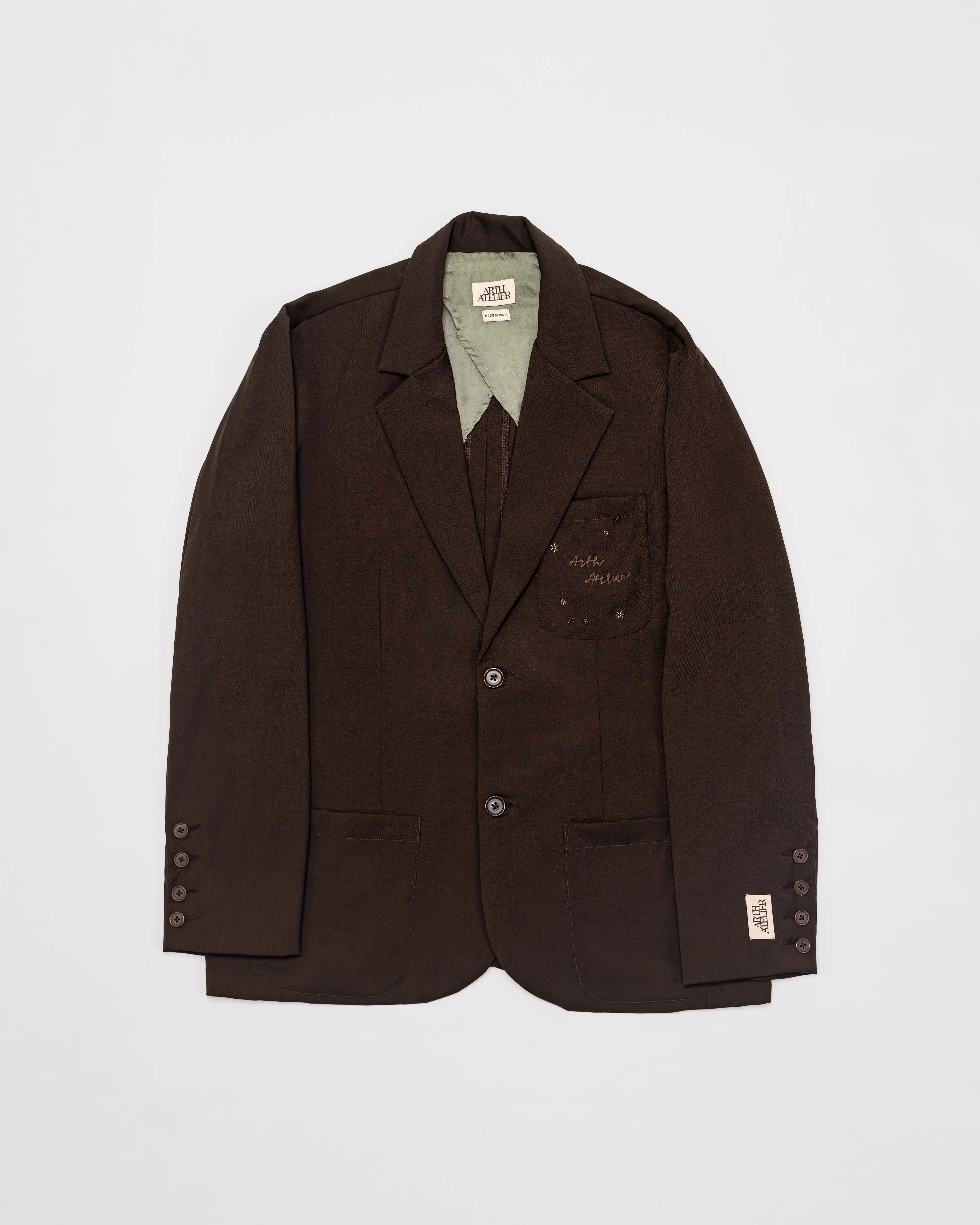 Hand-Embroidered Wool Blazer - Rich Earth