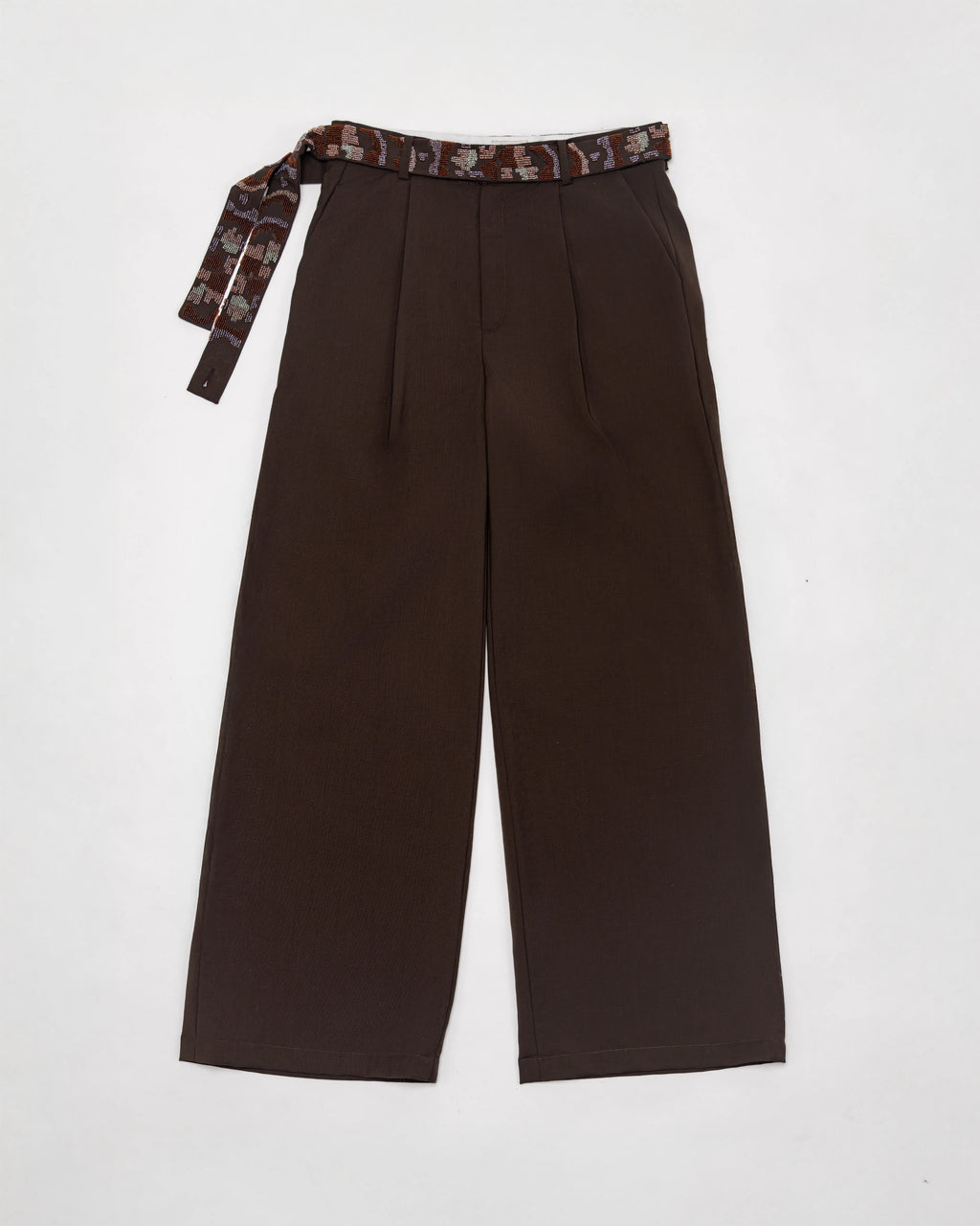 Straight Leg Trousers With Embroidered Belt - Rich Earth