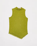 Hand-Embroidered Waffle Top - Matcha