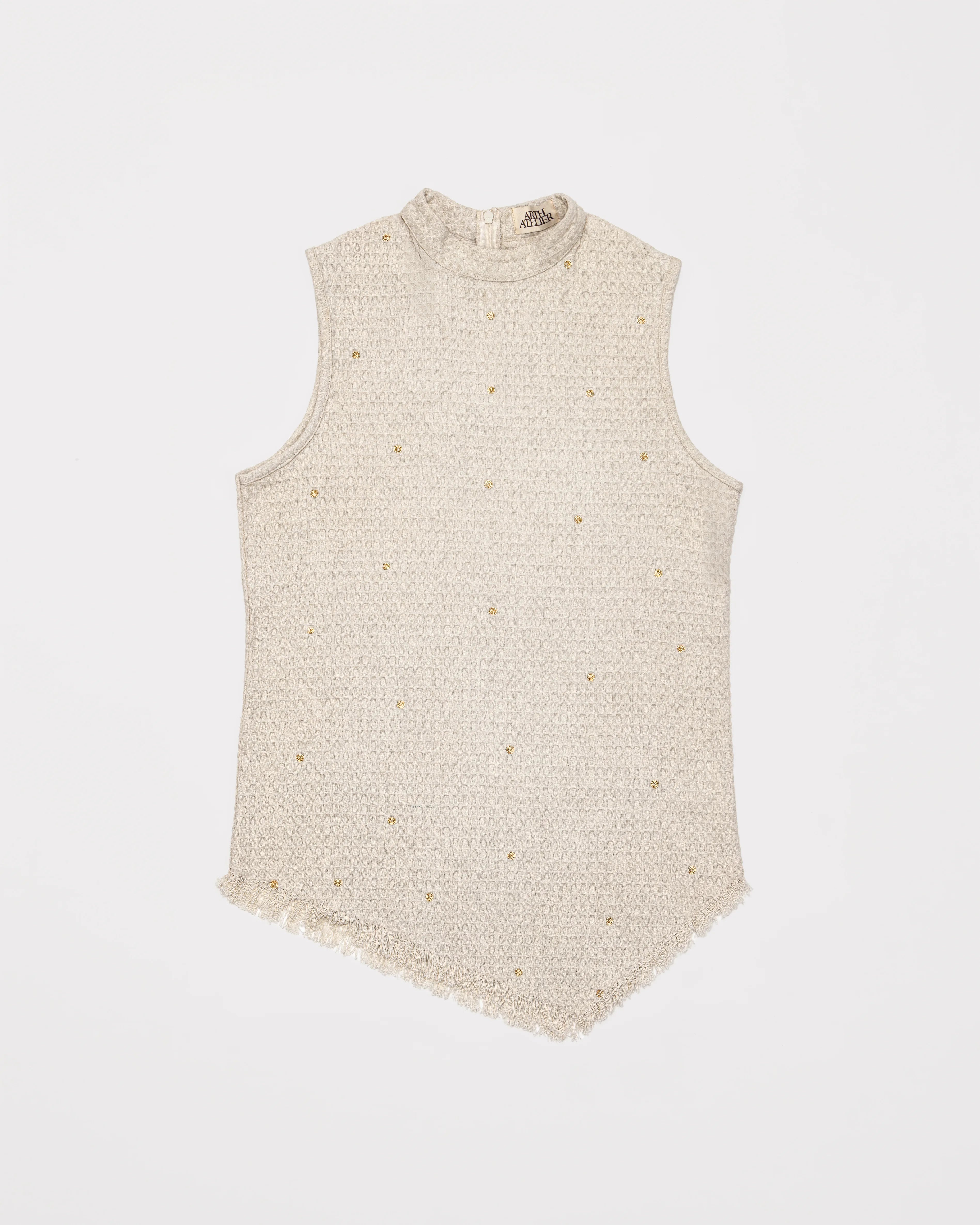 Hand-Embroidered Waffle Top - Vanilla Ice