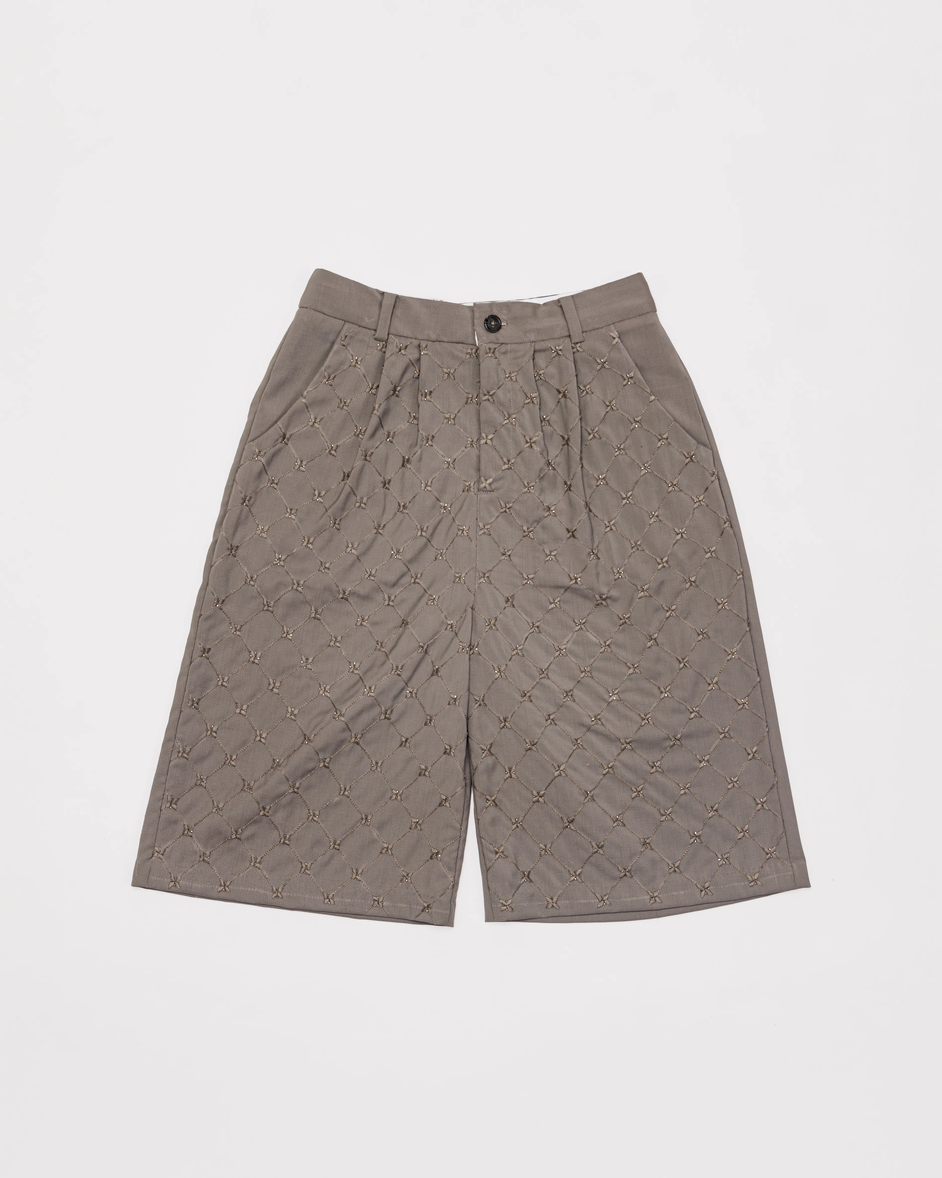 Hand-Embroidered Wool Jorts - Oatmeal
