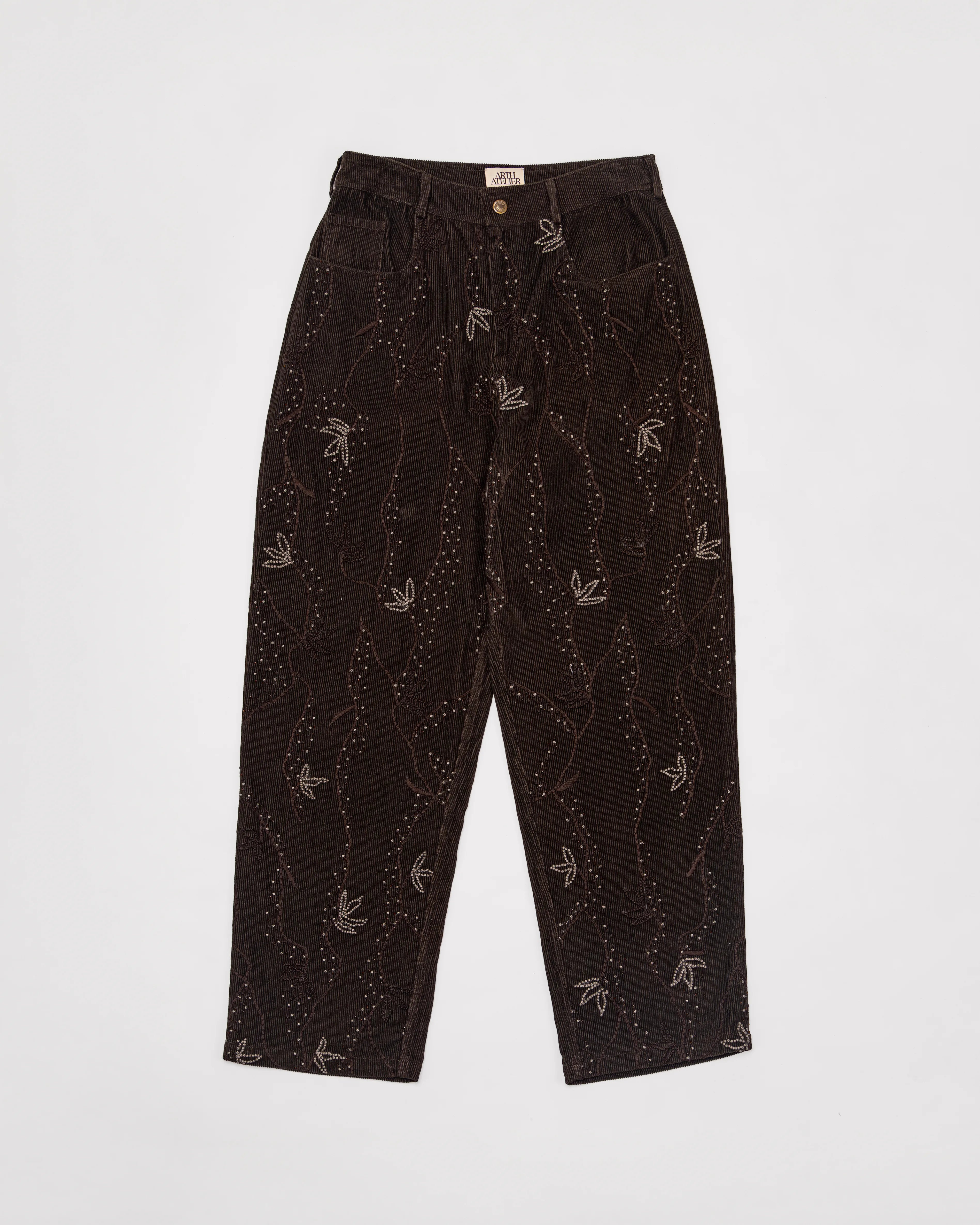 Hand-Embroidered Corduroy Pants - Rich Earth