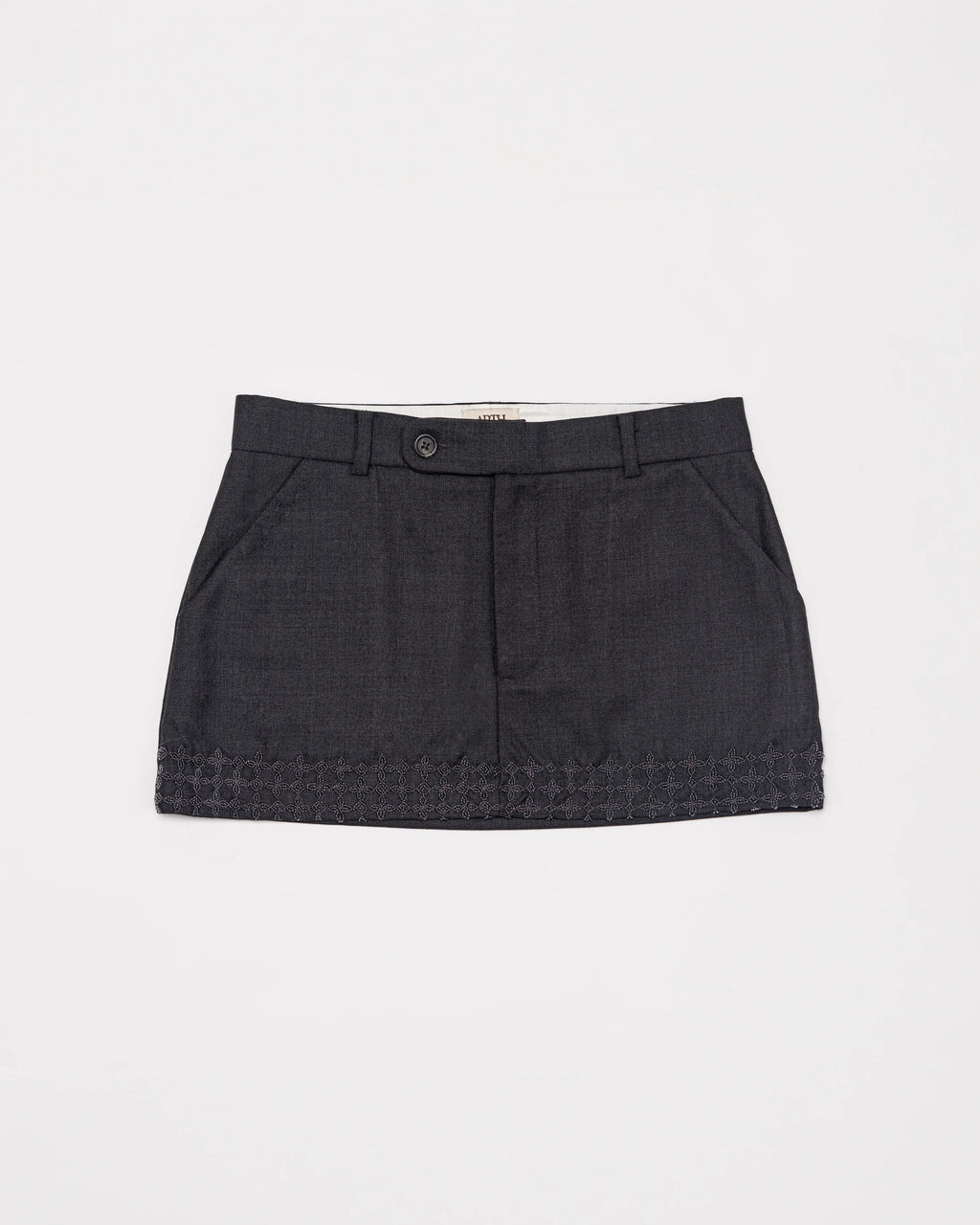 Hand-Embroidered Wool Mini Skirt - Classic Grey