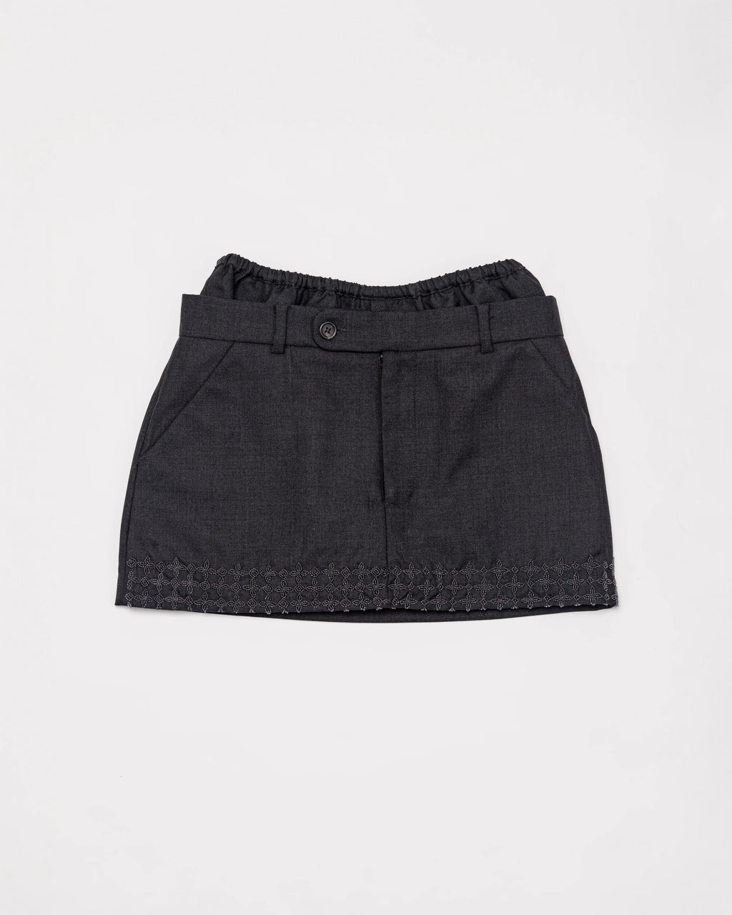 Hand-Embroidered Wool Mini Skirt - Classic Grey
