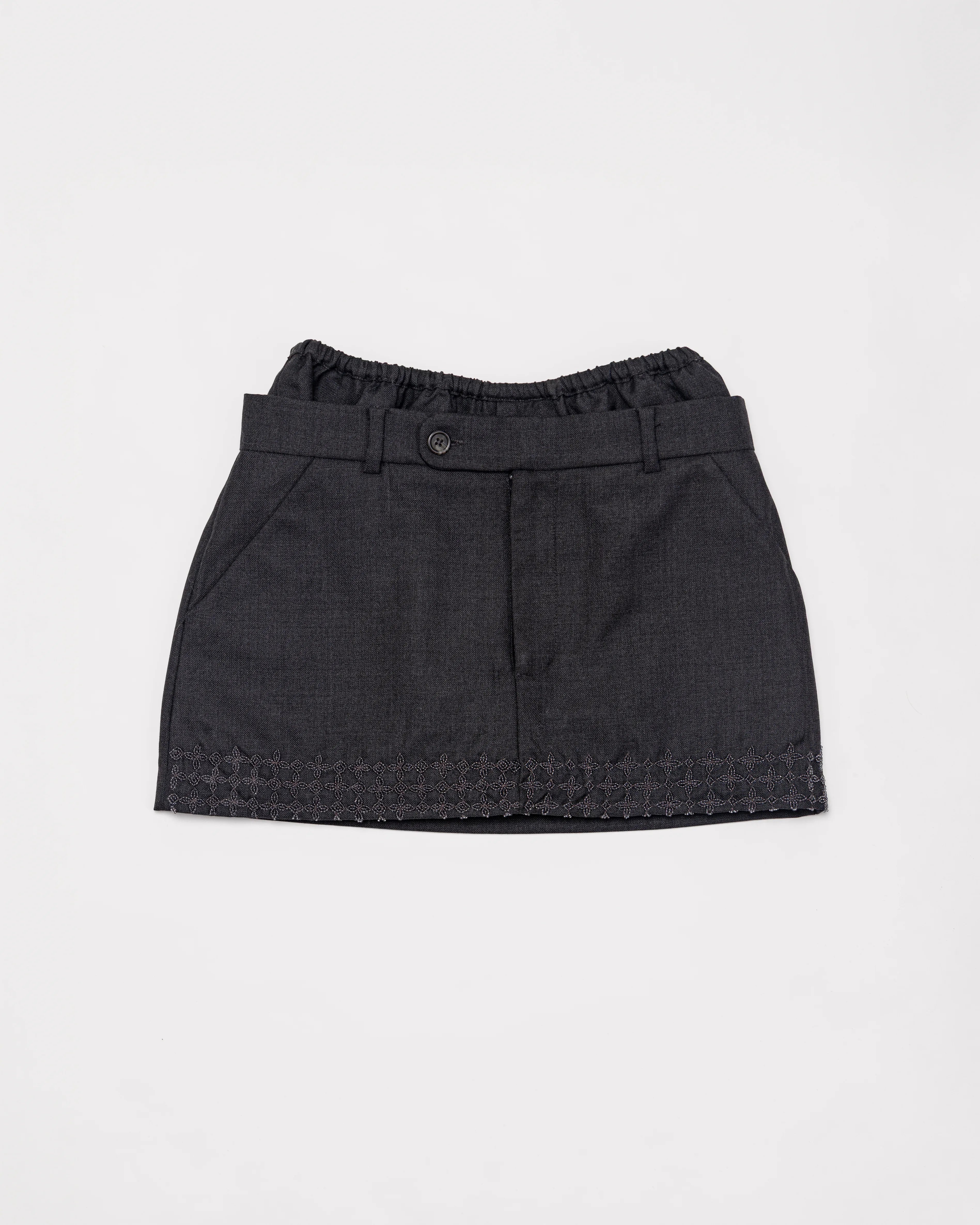 Hand-Embroidered Wool Mini Skirt - Classic Grey