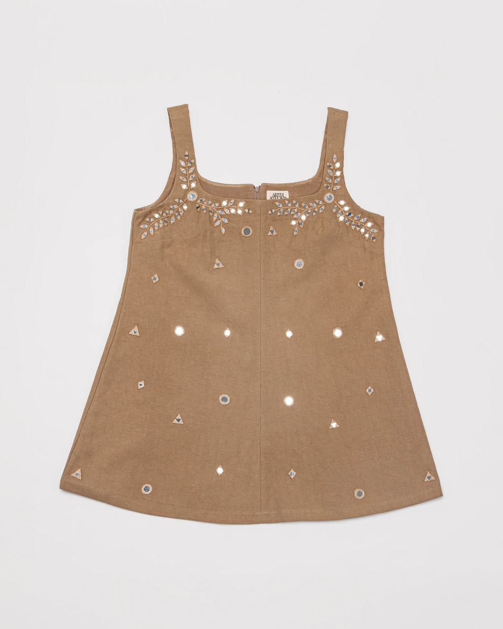 Hand-Embroidered Mirror Mini Dress - Tan