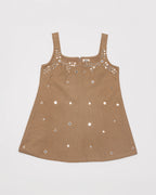 Hand-Embroidered Mirror Mini Dress - Tan