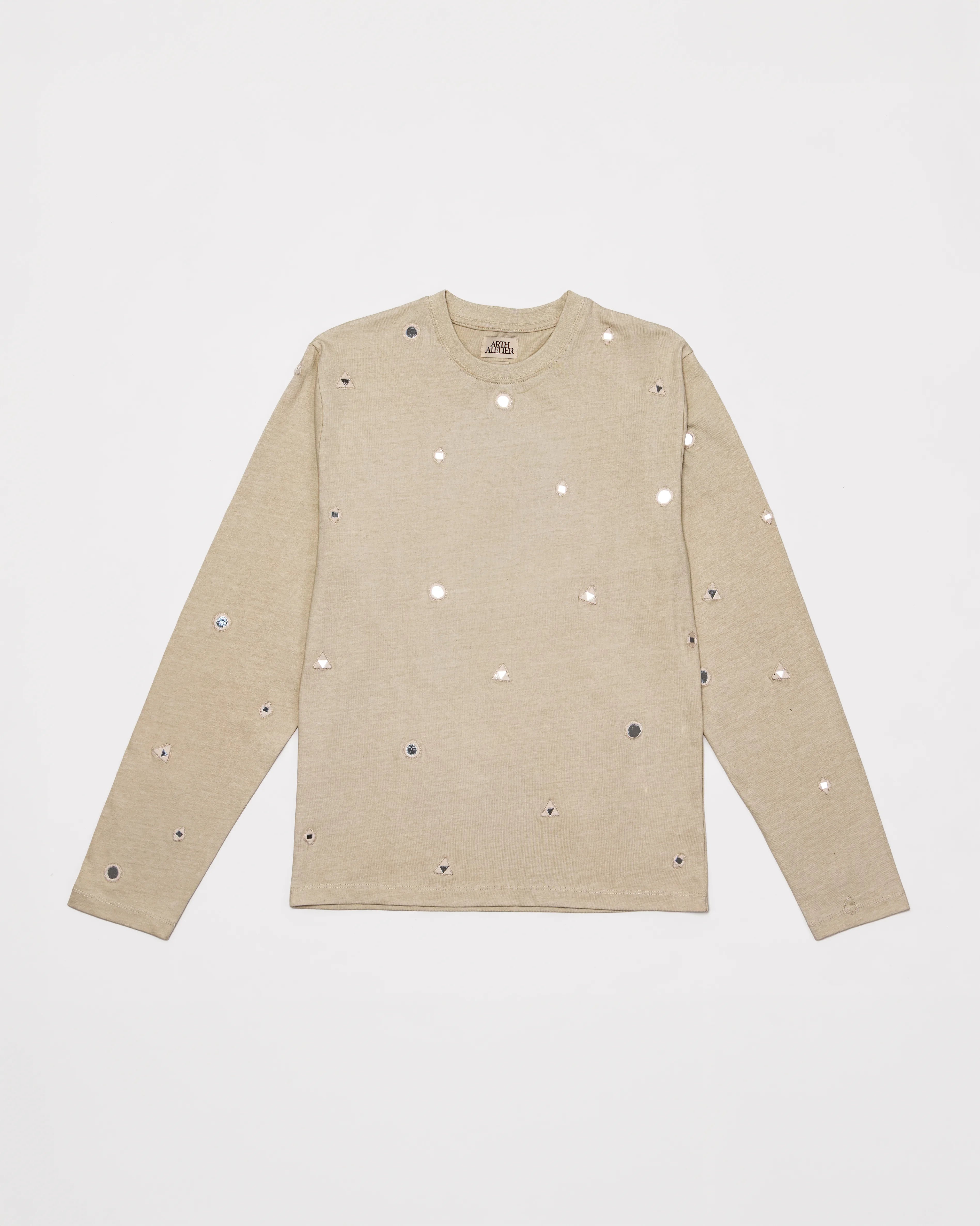 Hand-Embroidered Mirror Long Sleeve T-Shirt - Vanilla Ice