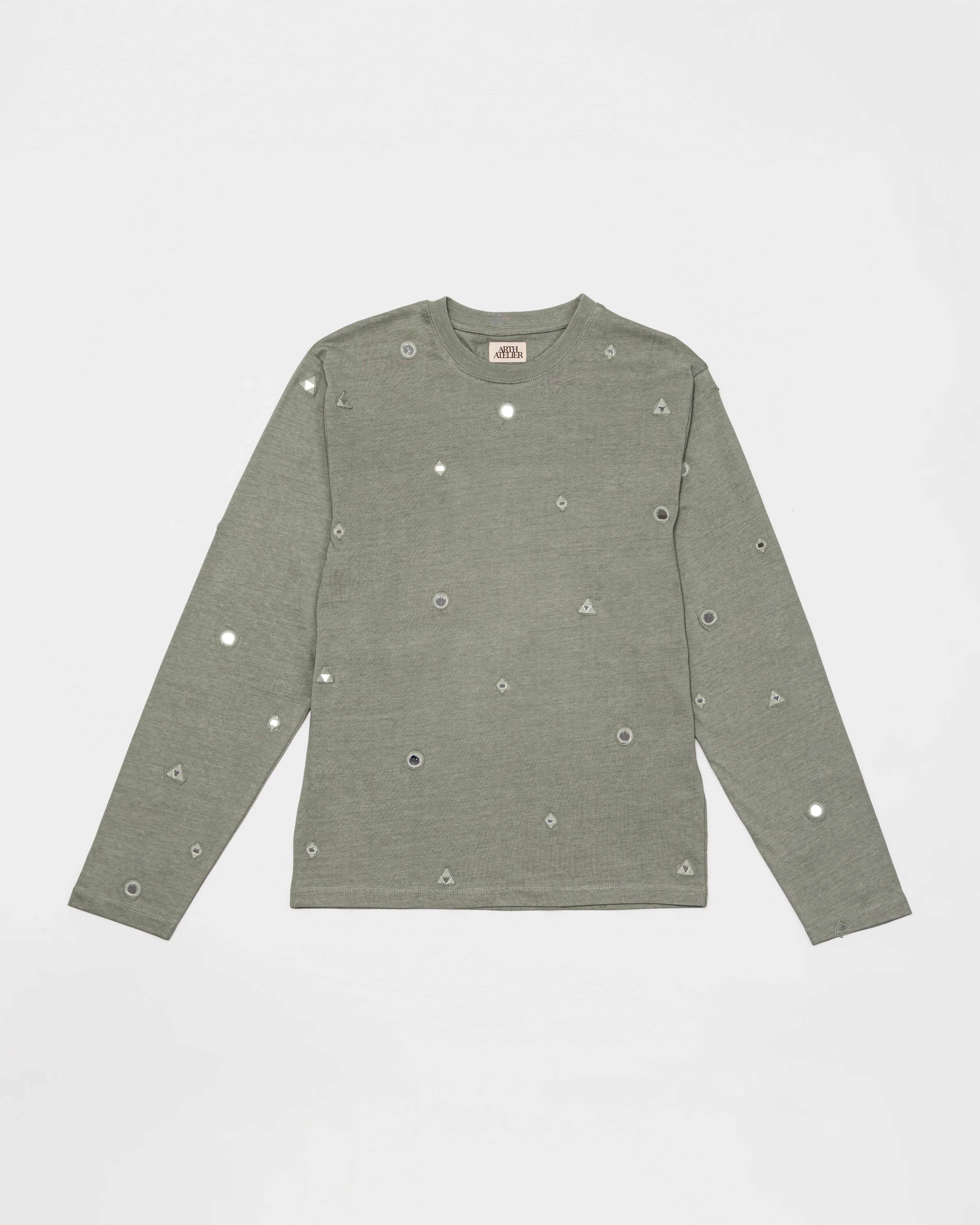 Hand-Embroidered Mirror Long Sleeve T-Shirt - Shadow