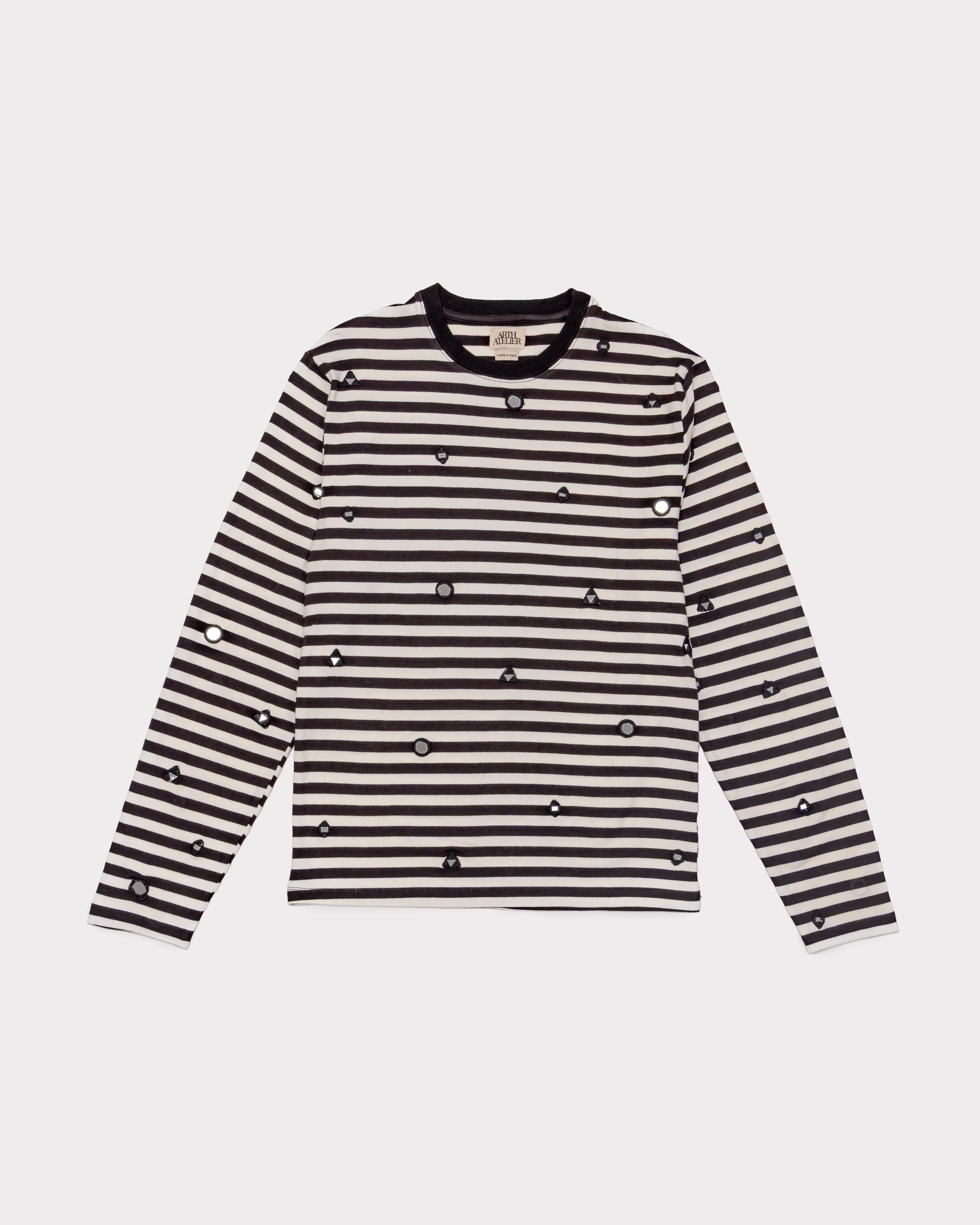 Hand-Embroidered Mirror Long Sleeve T-Shirt - Striped