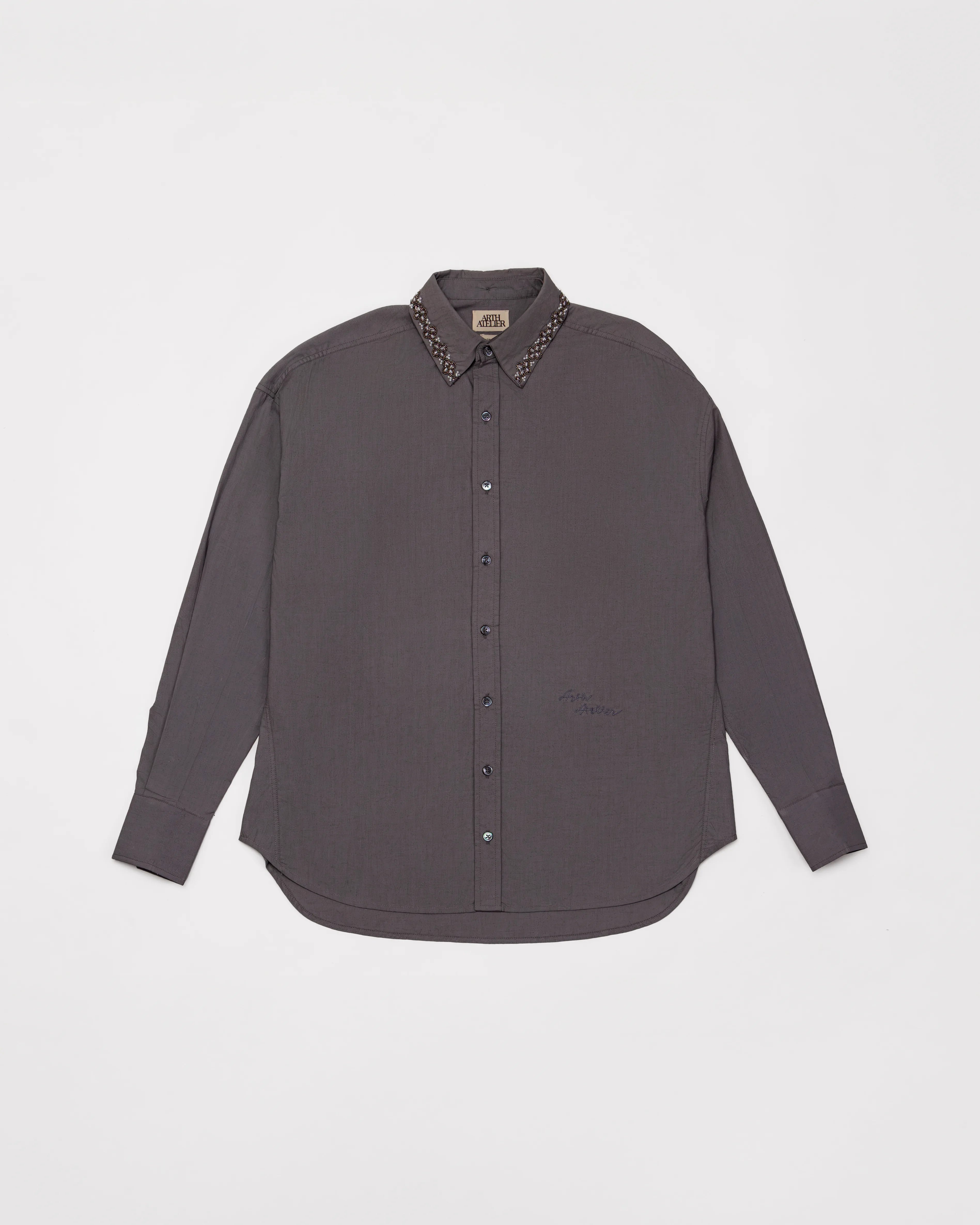 Hand-Embroidered Scarf Shirt - Dusty Violet