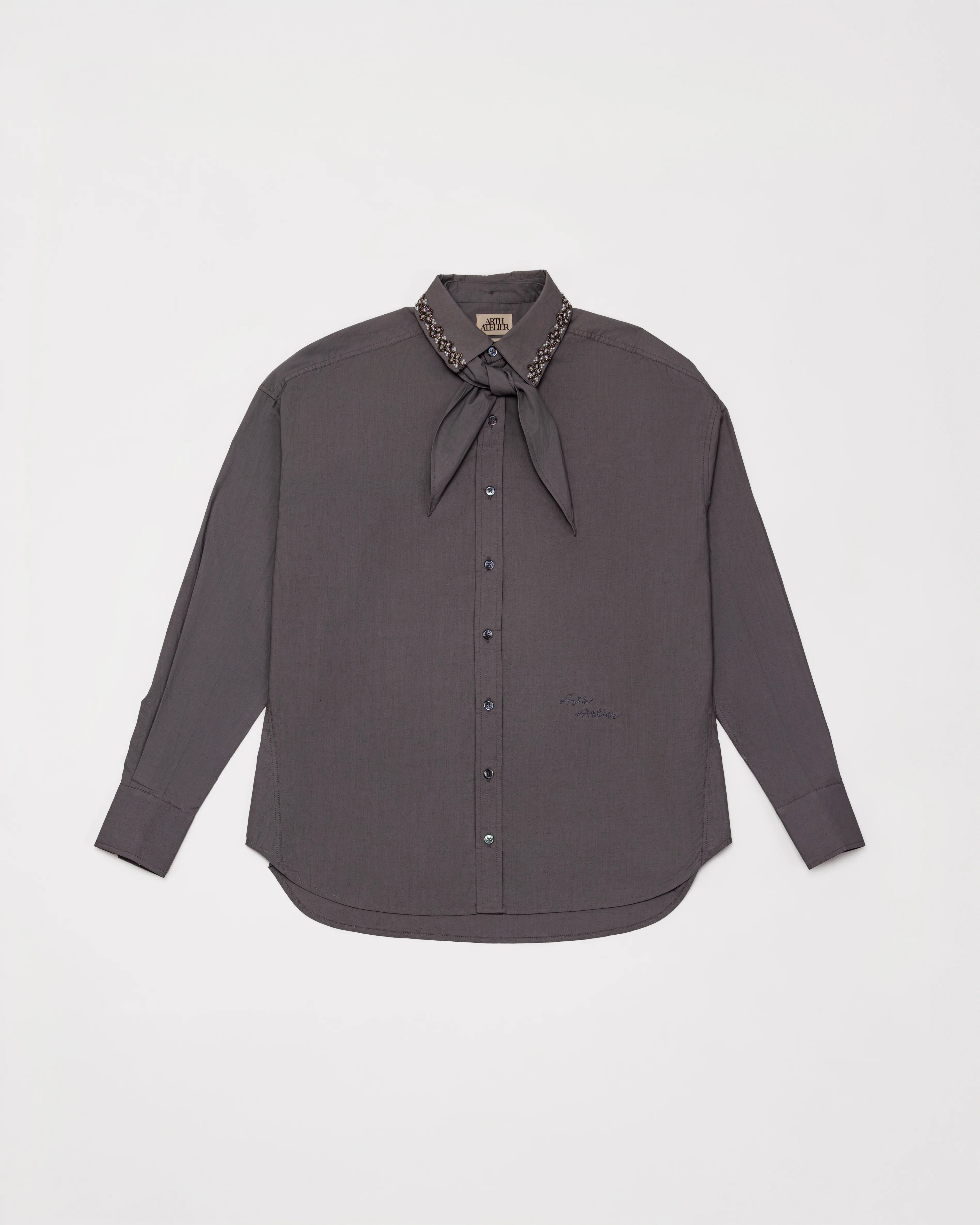 Hand-Embroidered Scarf Shirt - Dusty Violet