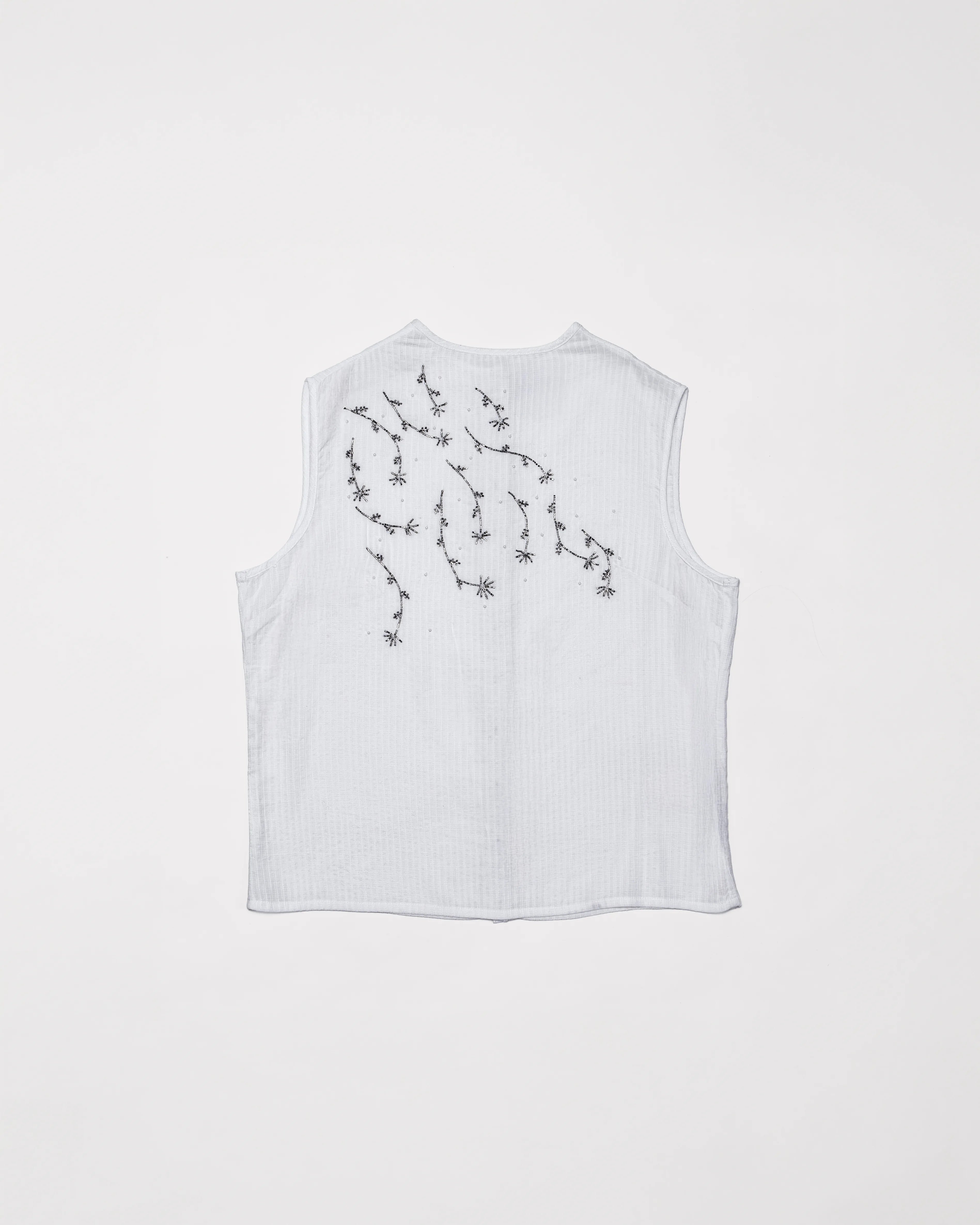 Hand-Embroidered Layered Apron Top - White