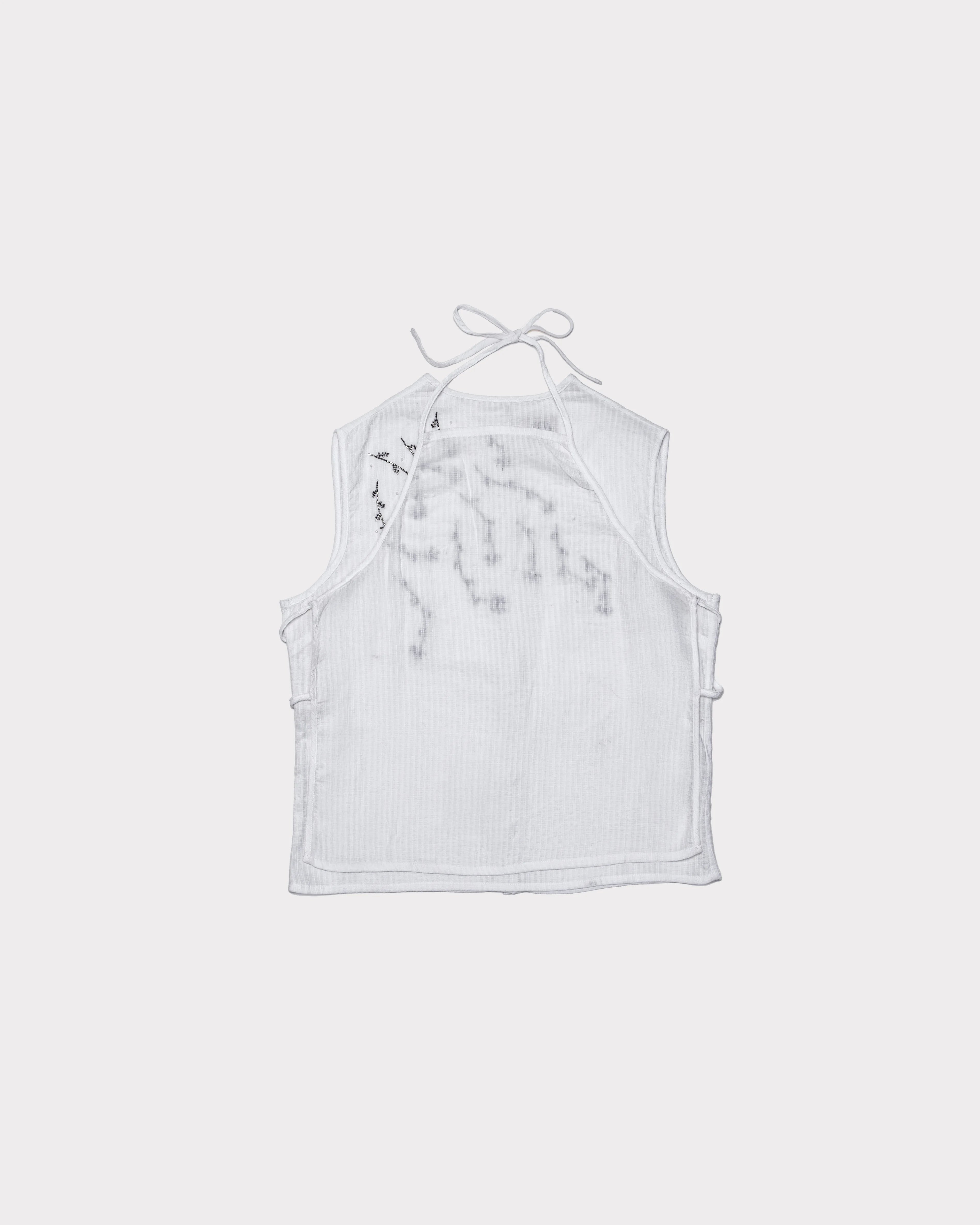 Hand-Embroidered Layered Apron Top - White