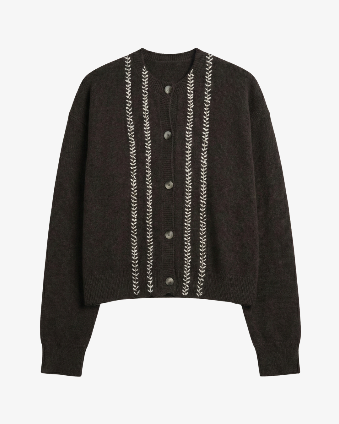 Hand-Embroidered Merino Wool Cardigan