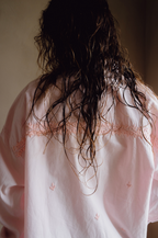 Hand-Embroidered Asymmetric Organic Cotton Poplin Shirt Powder Pink