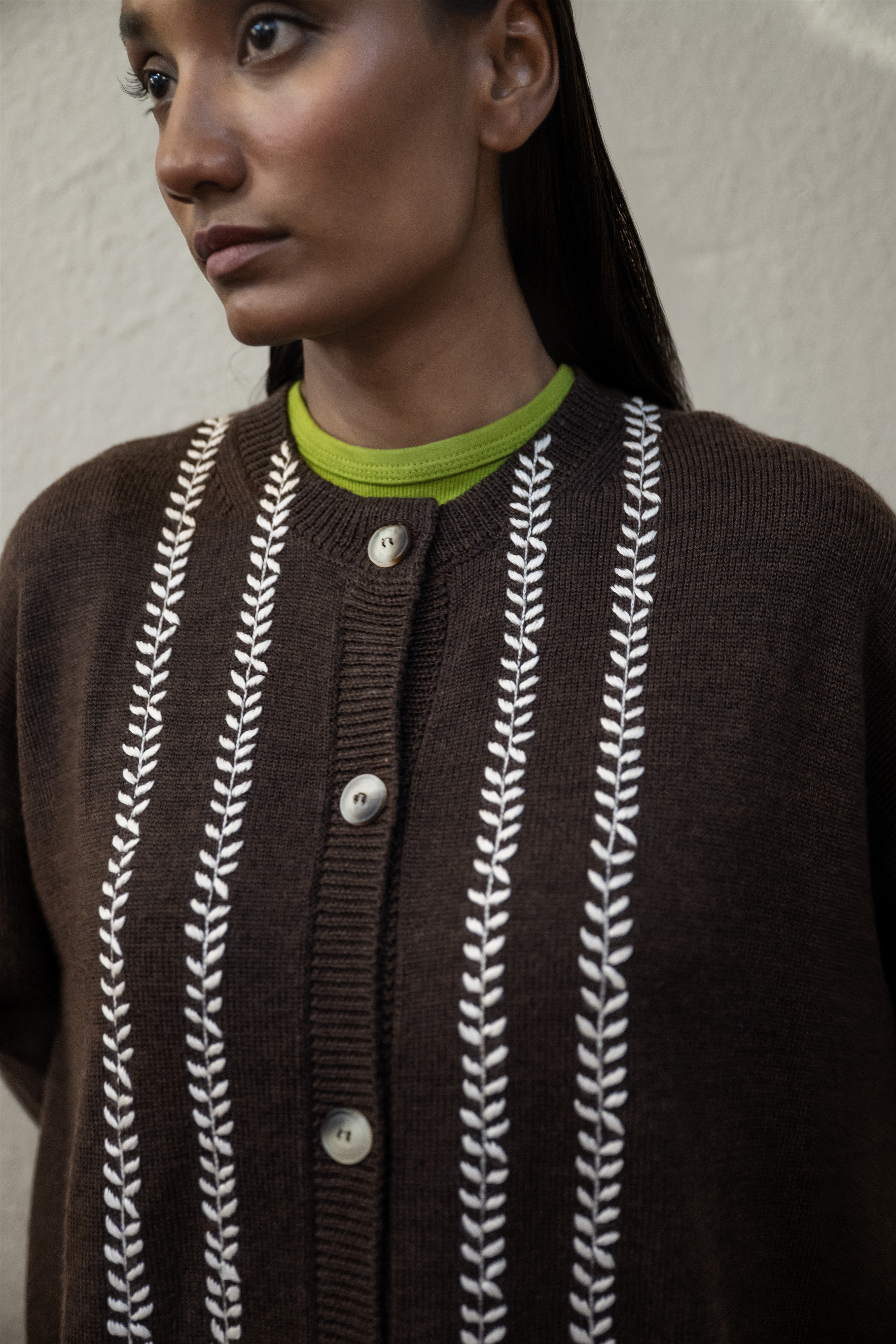 Hand-Embroidered Merino Wool Cardigan