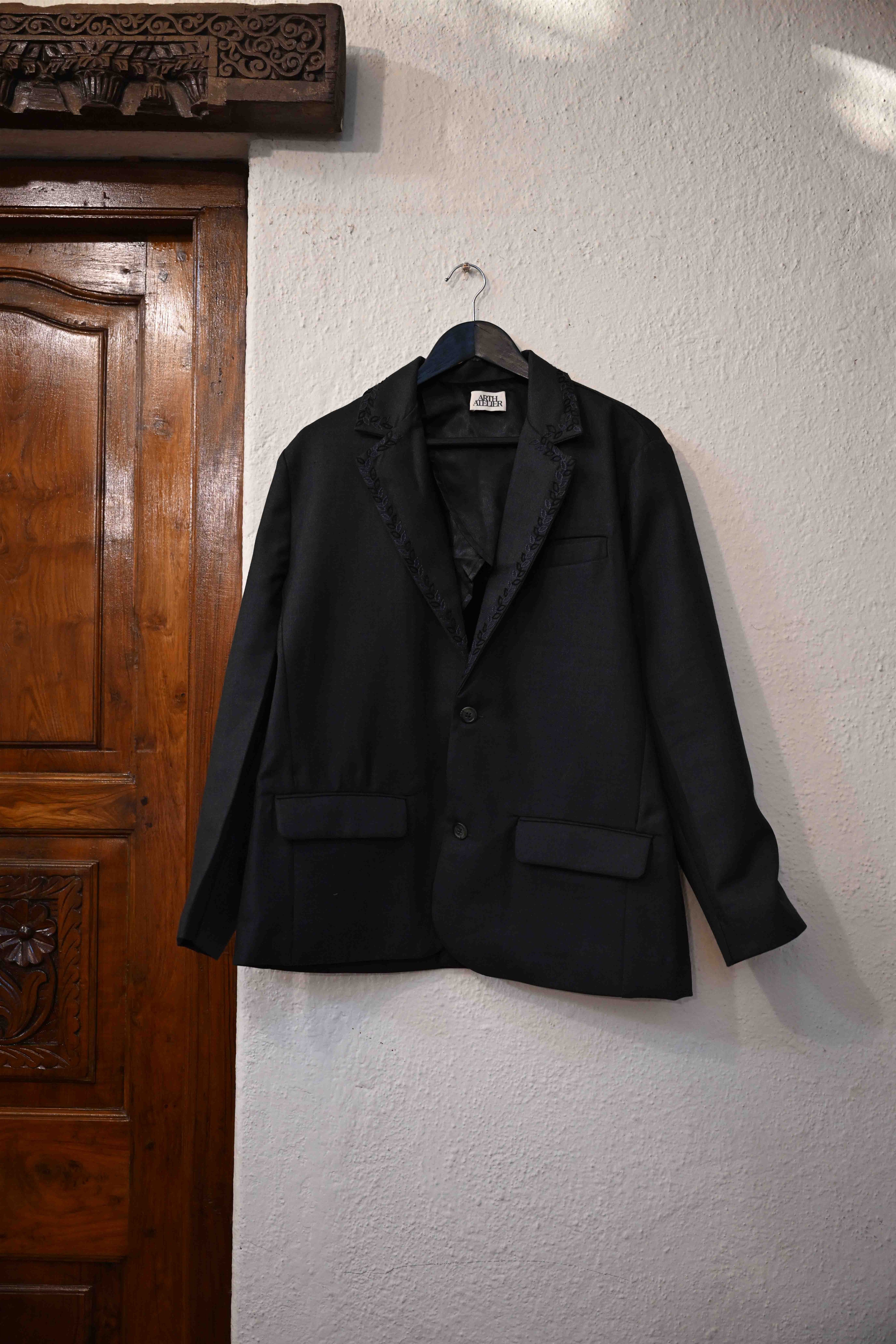 Hand-Embroidered Organic Wool Blazer