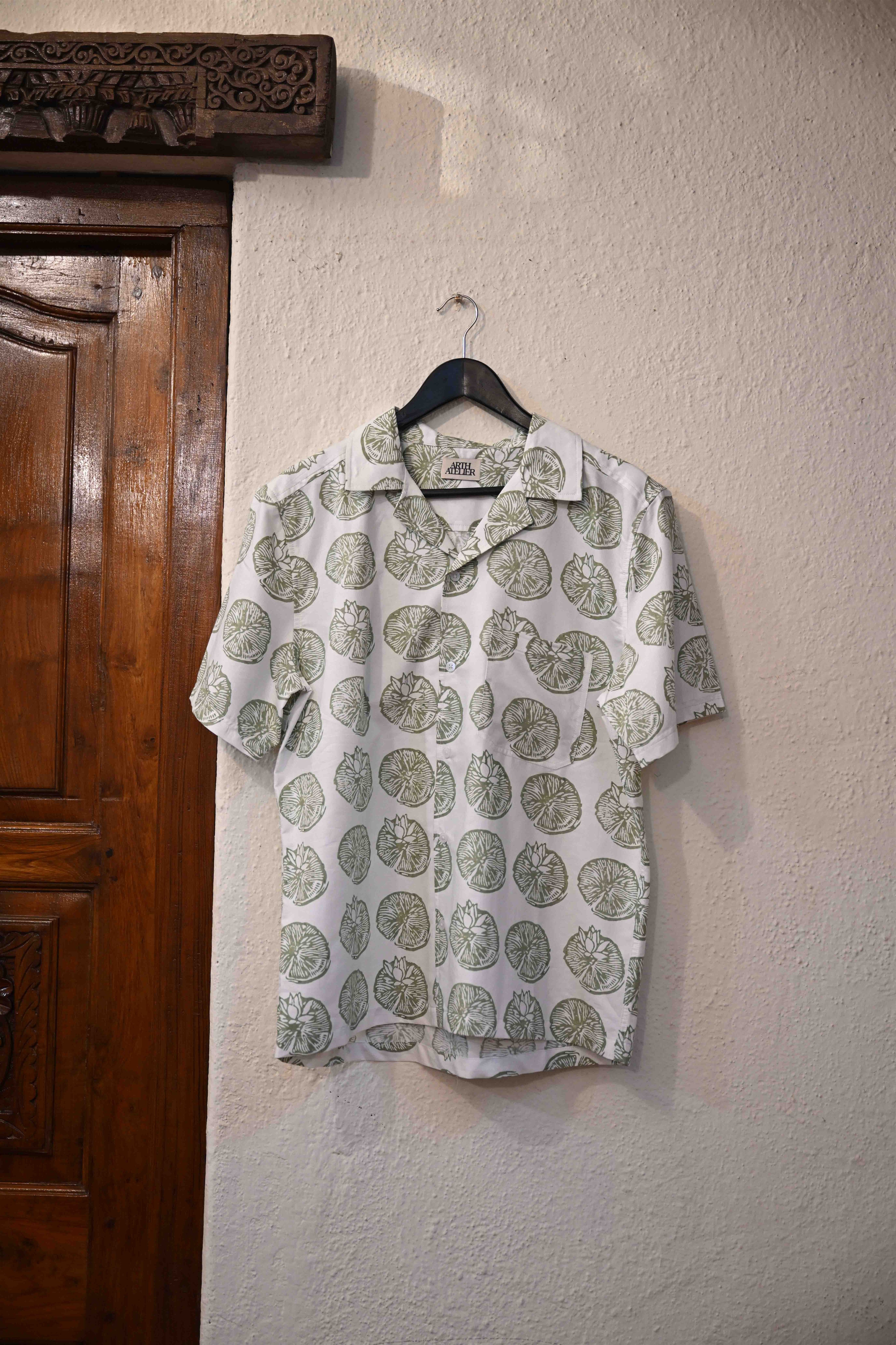 Lotus Hand Block-Printed Shirt Classic White