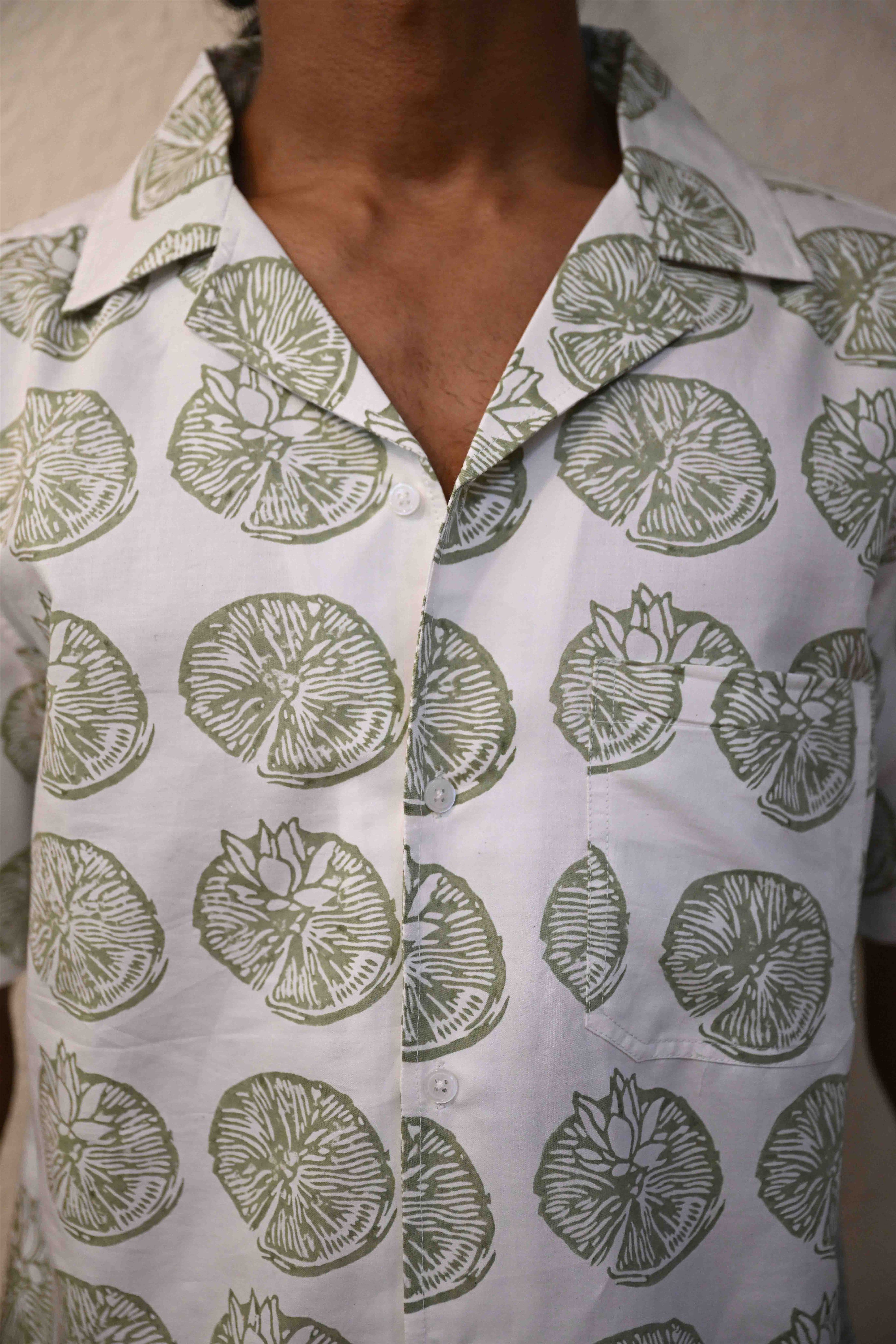 Lotus Hand Block-Printed Shirt Classic White