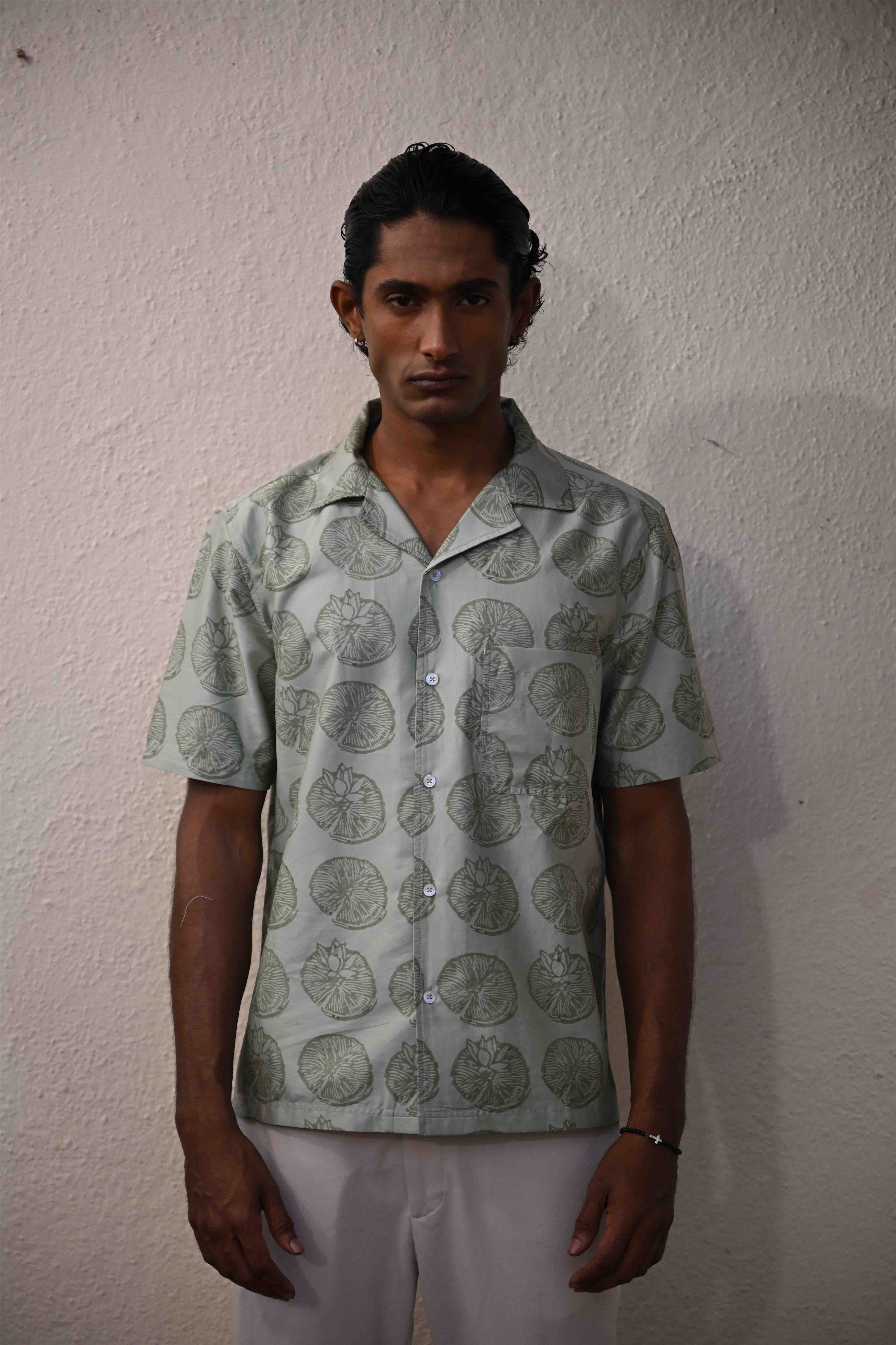 Lotus Hand Block-Printed Shirt Sage Green