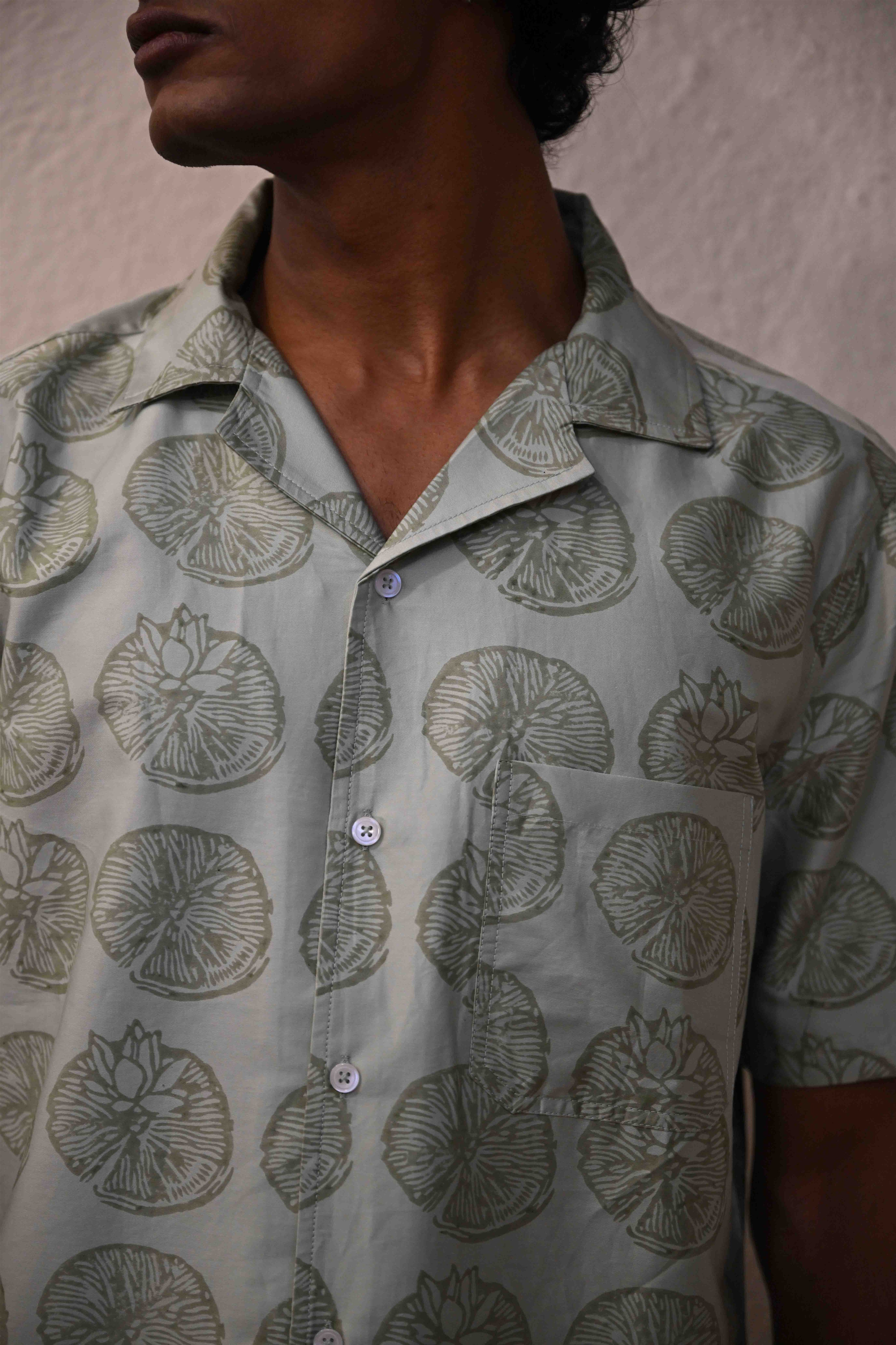 Lotus Hand Block-Printed Shirt Sage Green