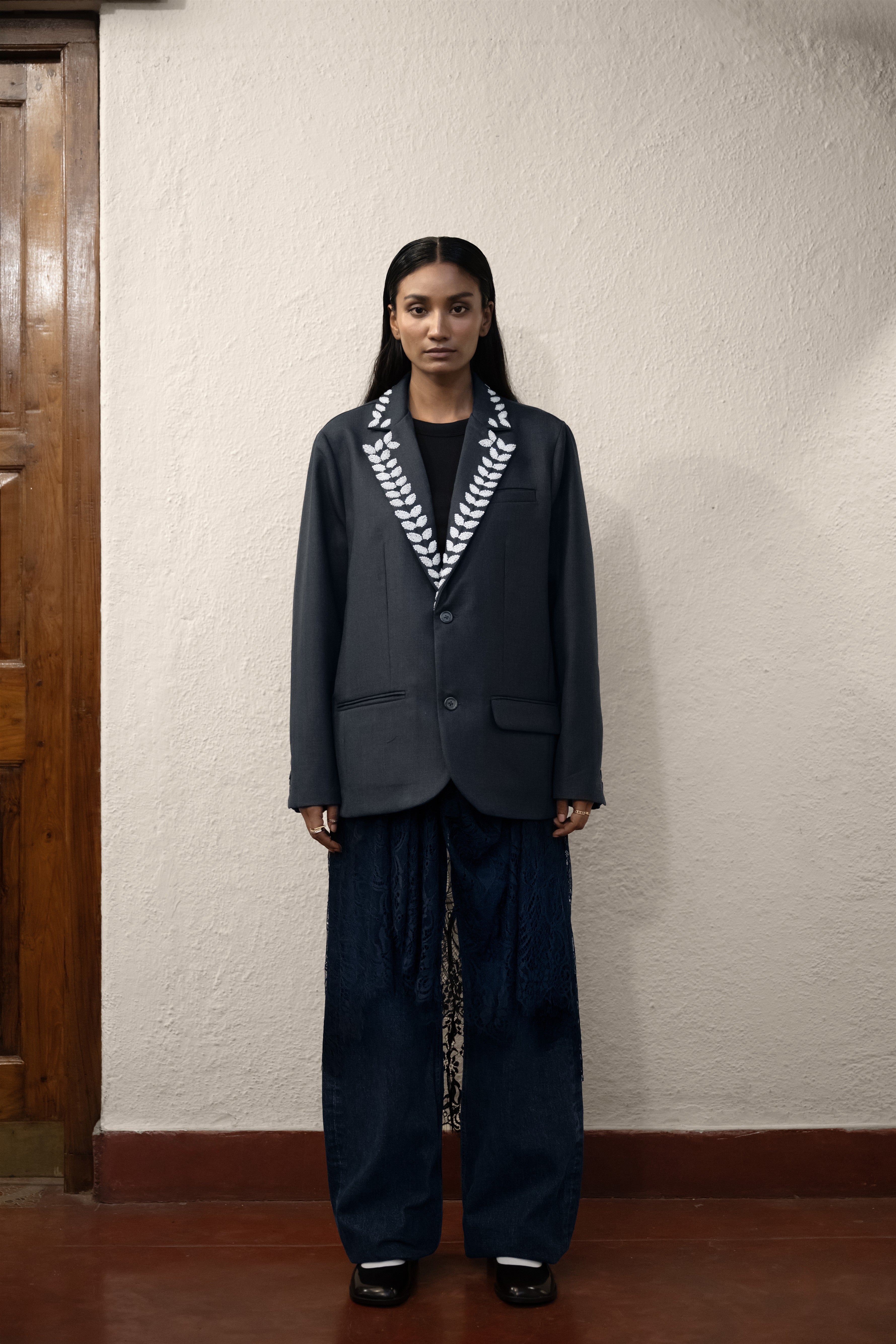 Hand-Embroidered Organic Wool Blazer Luxe