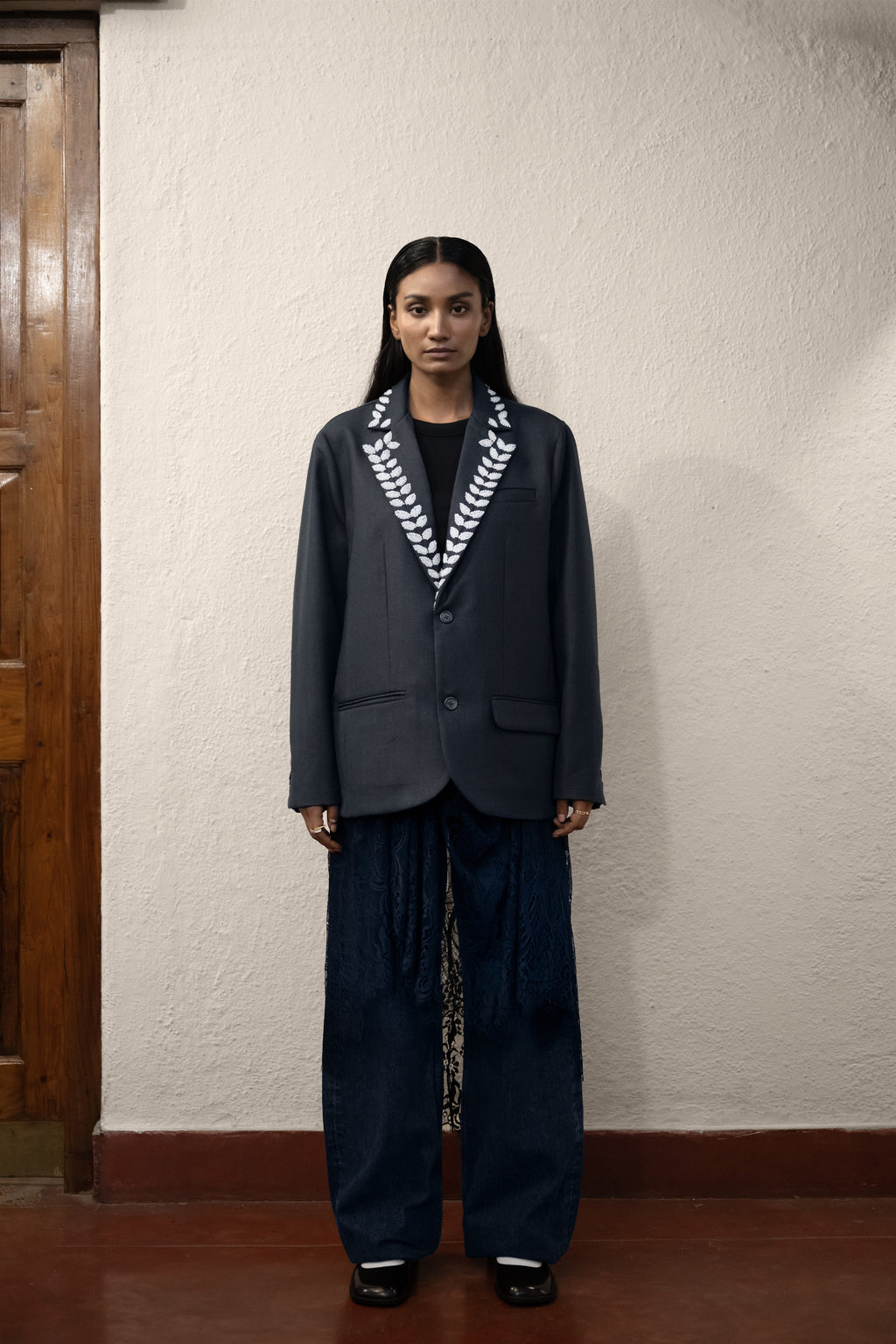 Hand-Embroidered Organic Wool Blazer Luxe
