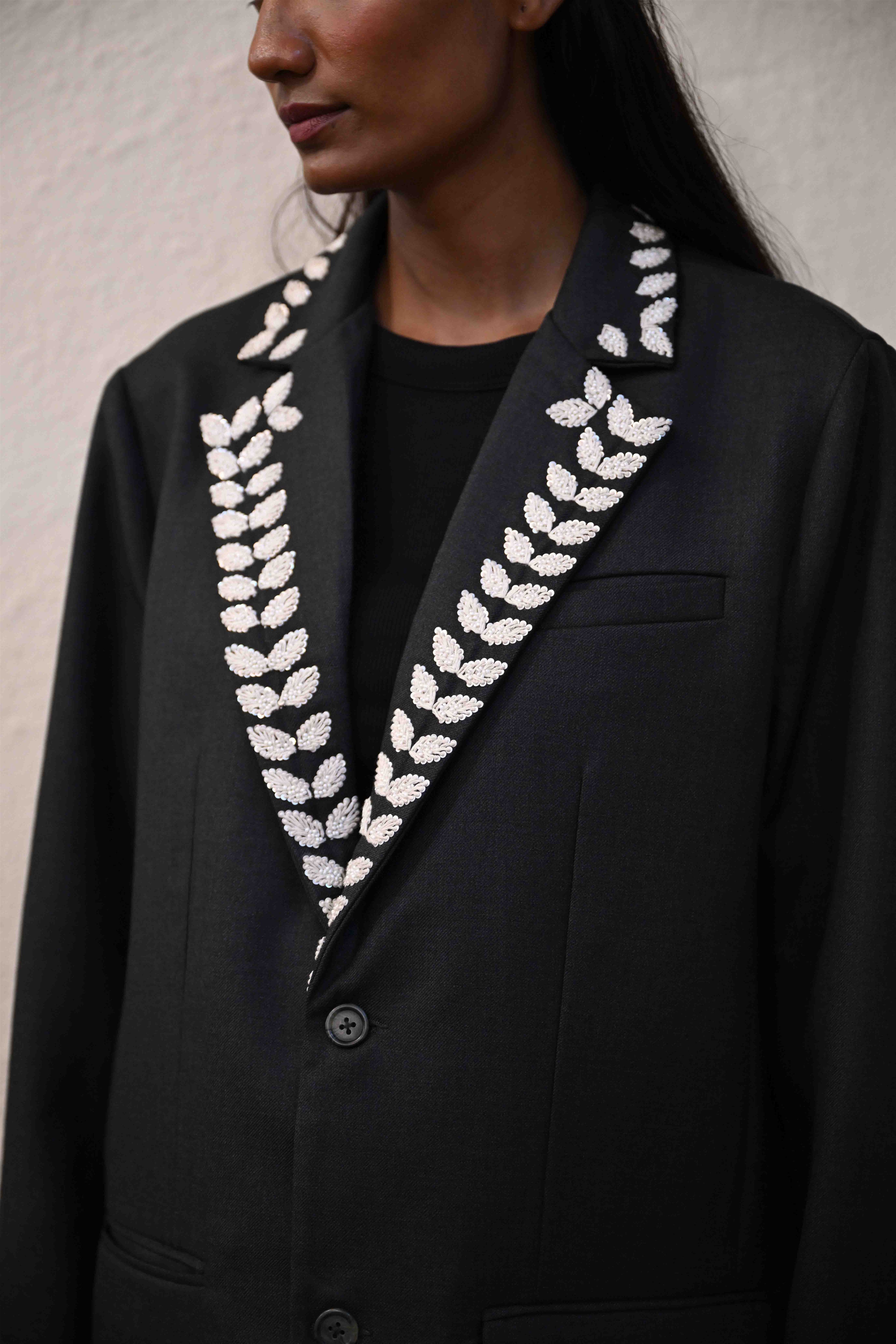 Hand-Embroidered Organic Wool Blazer Luxe