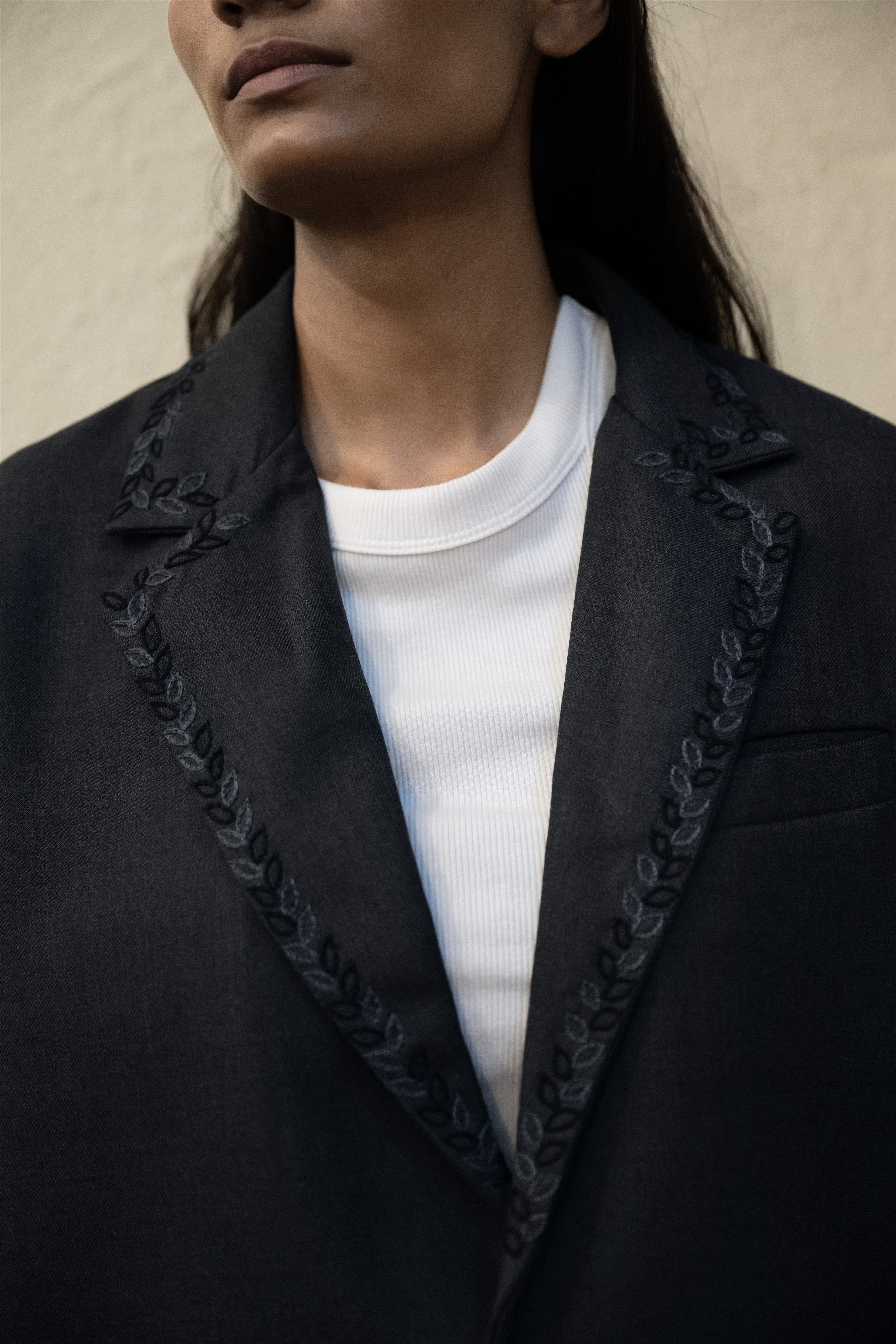 Hand-Embroidered Organic Wool Blazer