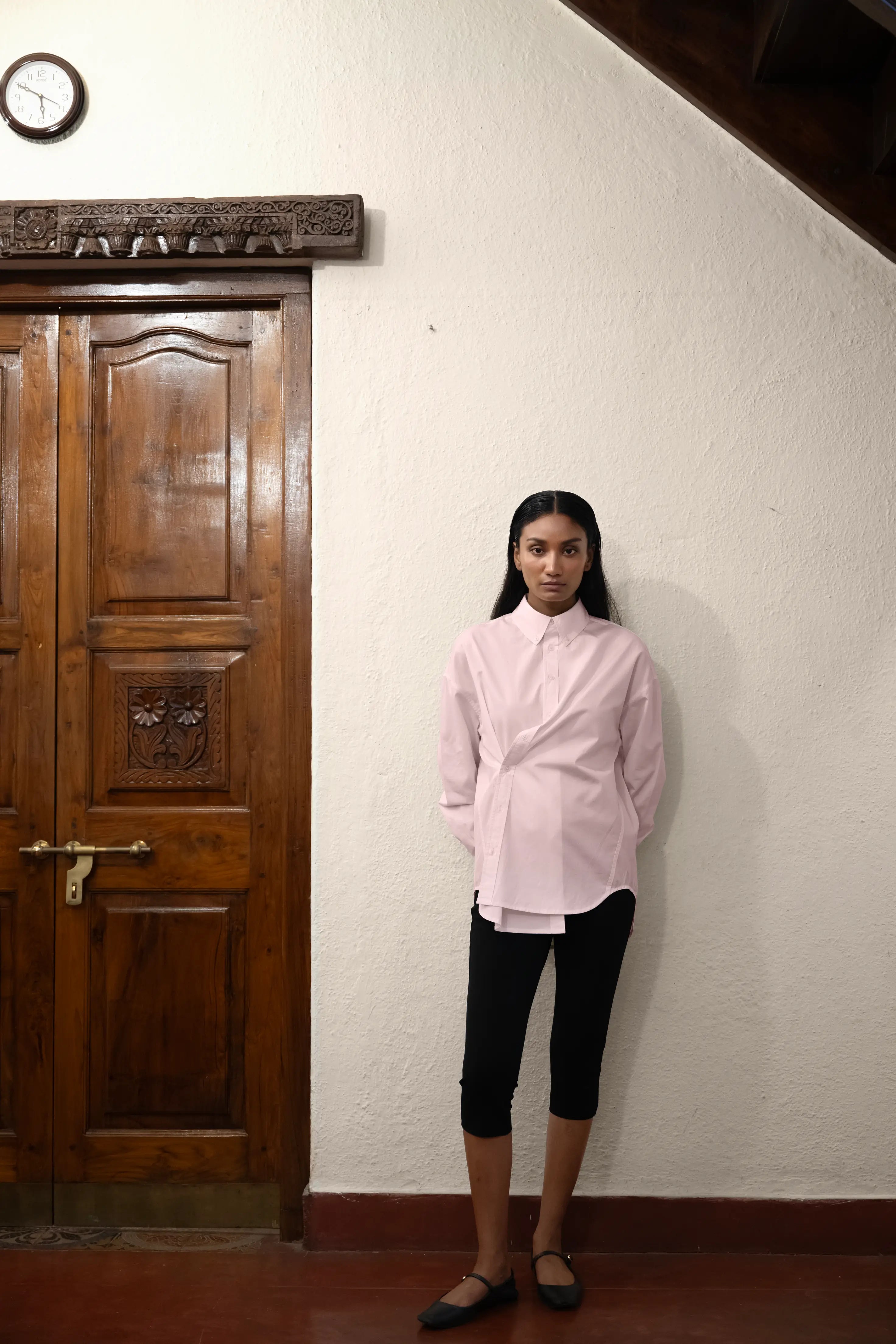 Hand-Embroidered Asymmetric Organic Cotton Poplin Shirt Powder Pink