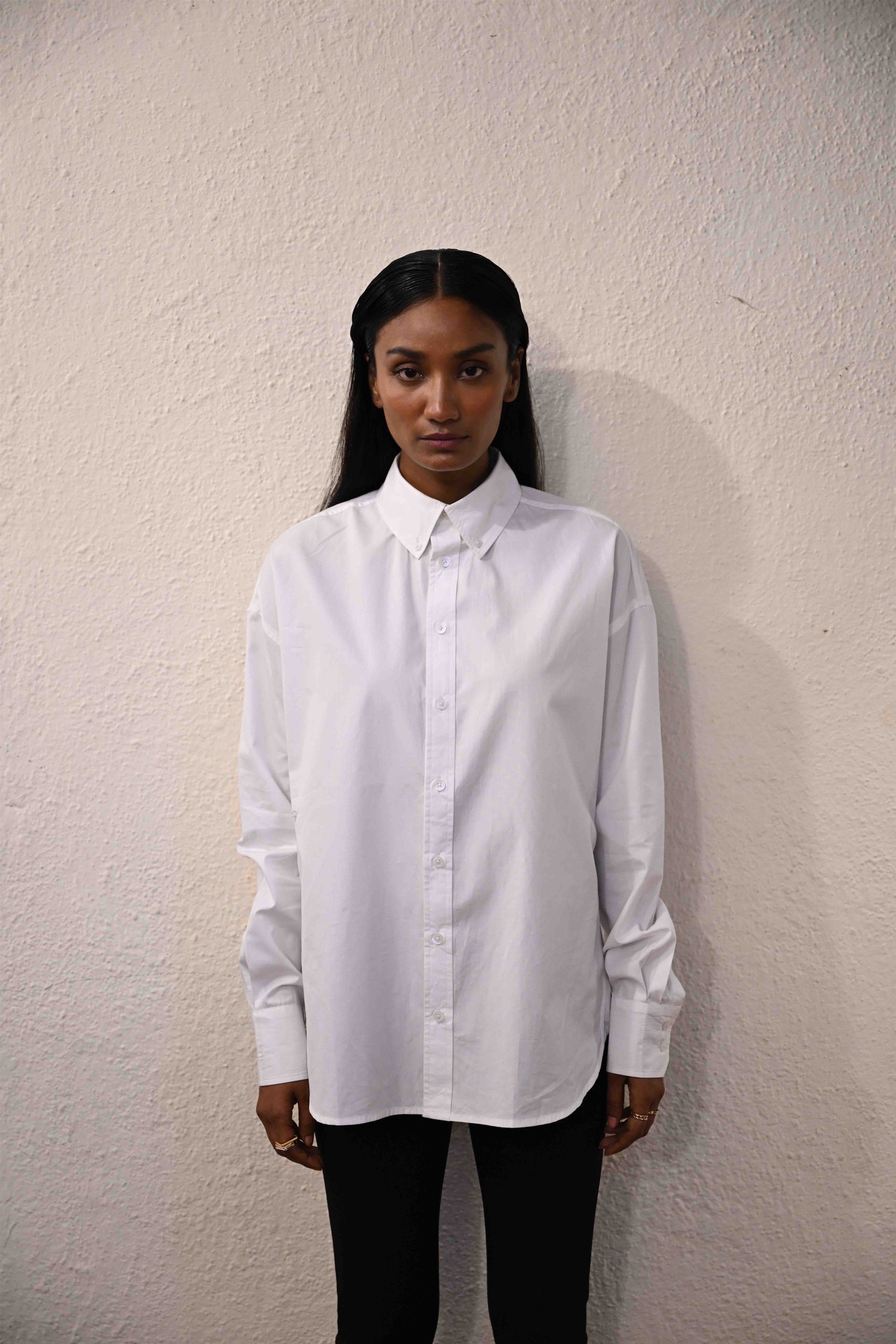 Hand-Embroidered Asymmetric Organic Cotton Poplin Shirt