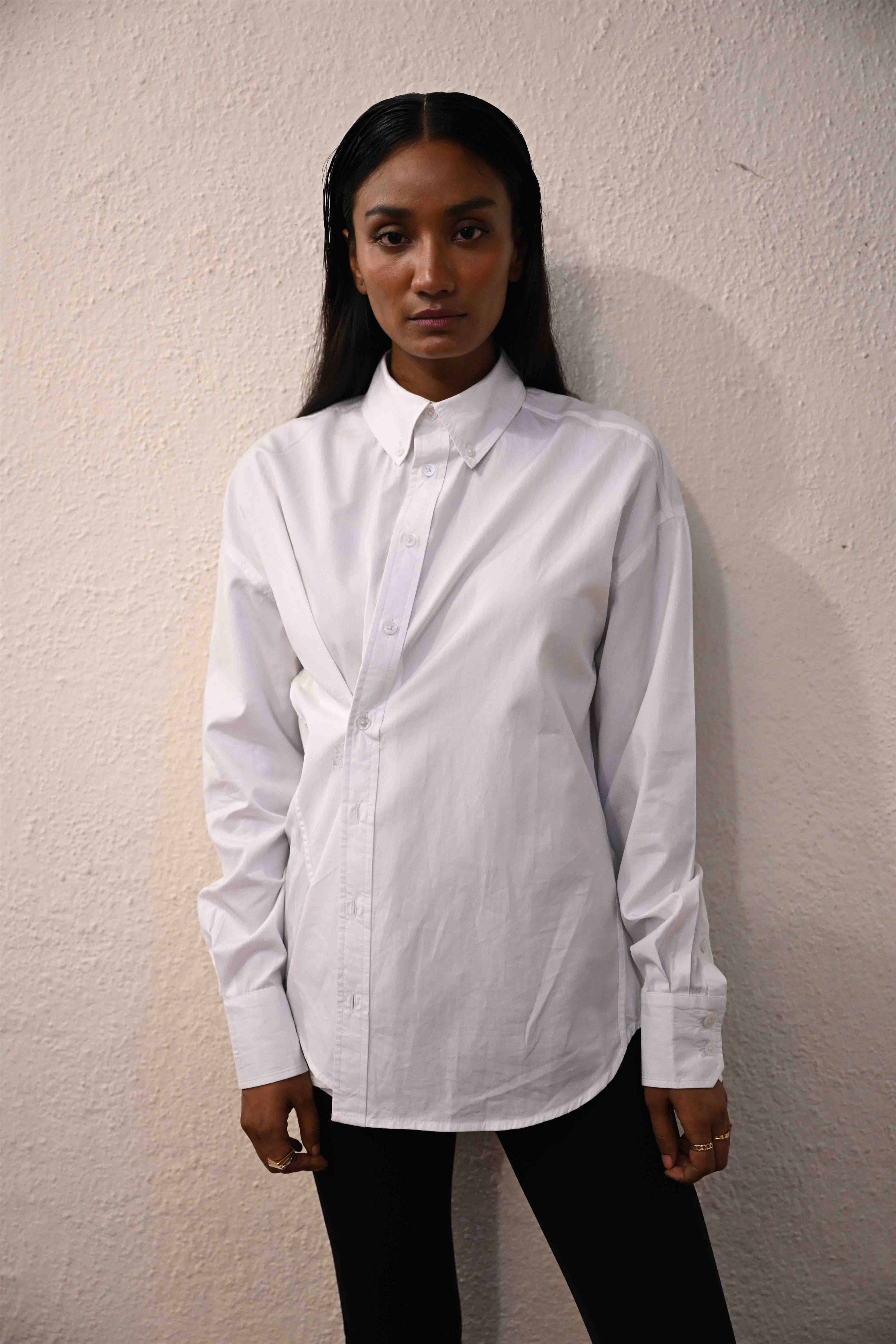 Hand-Embroidered Asymmetric Organic Cotton Poplin Shirt