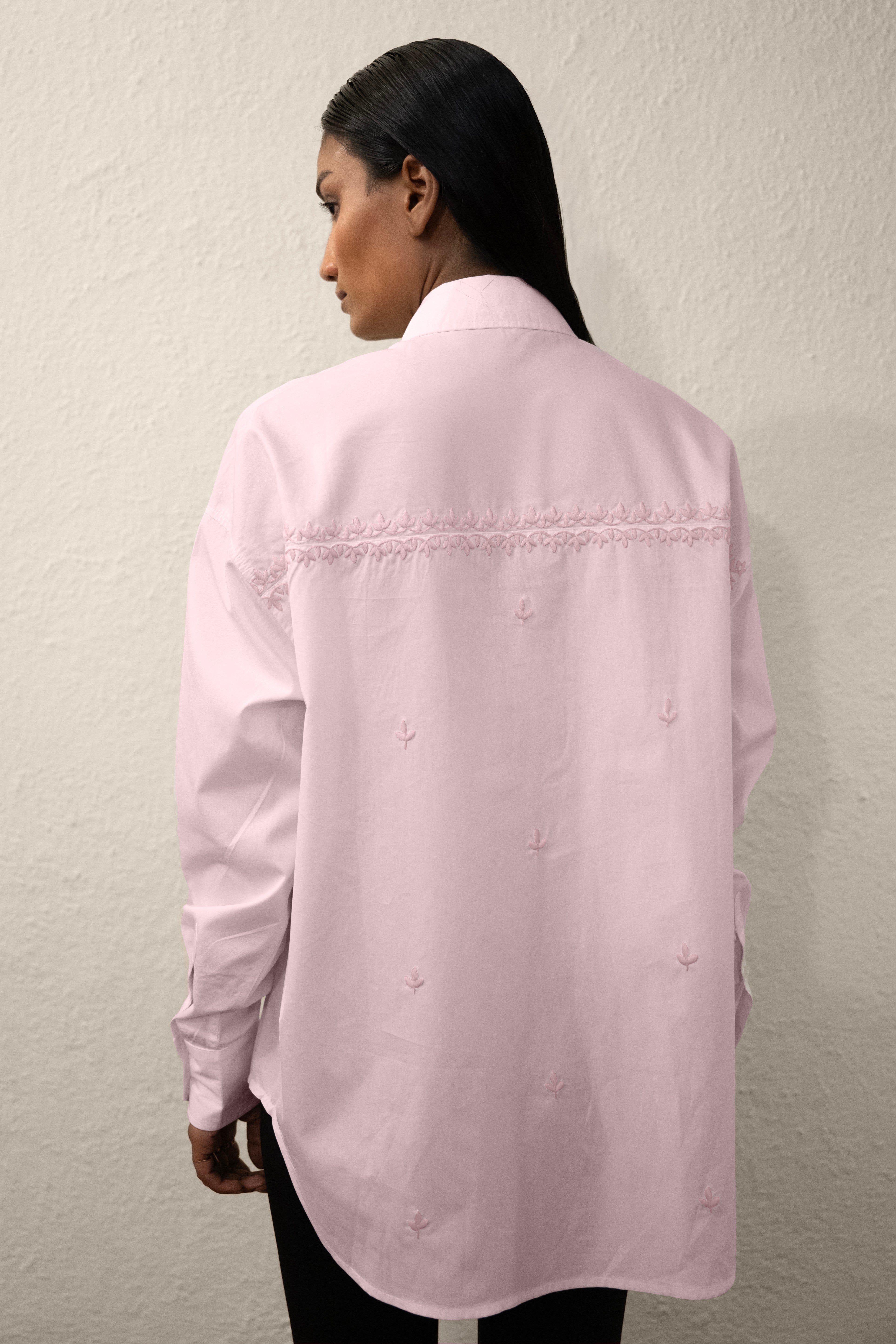 Hand-Embroidered Asymmetric Organic Cotton Poplin Shirt